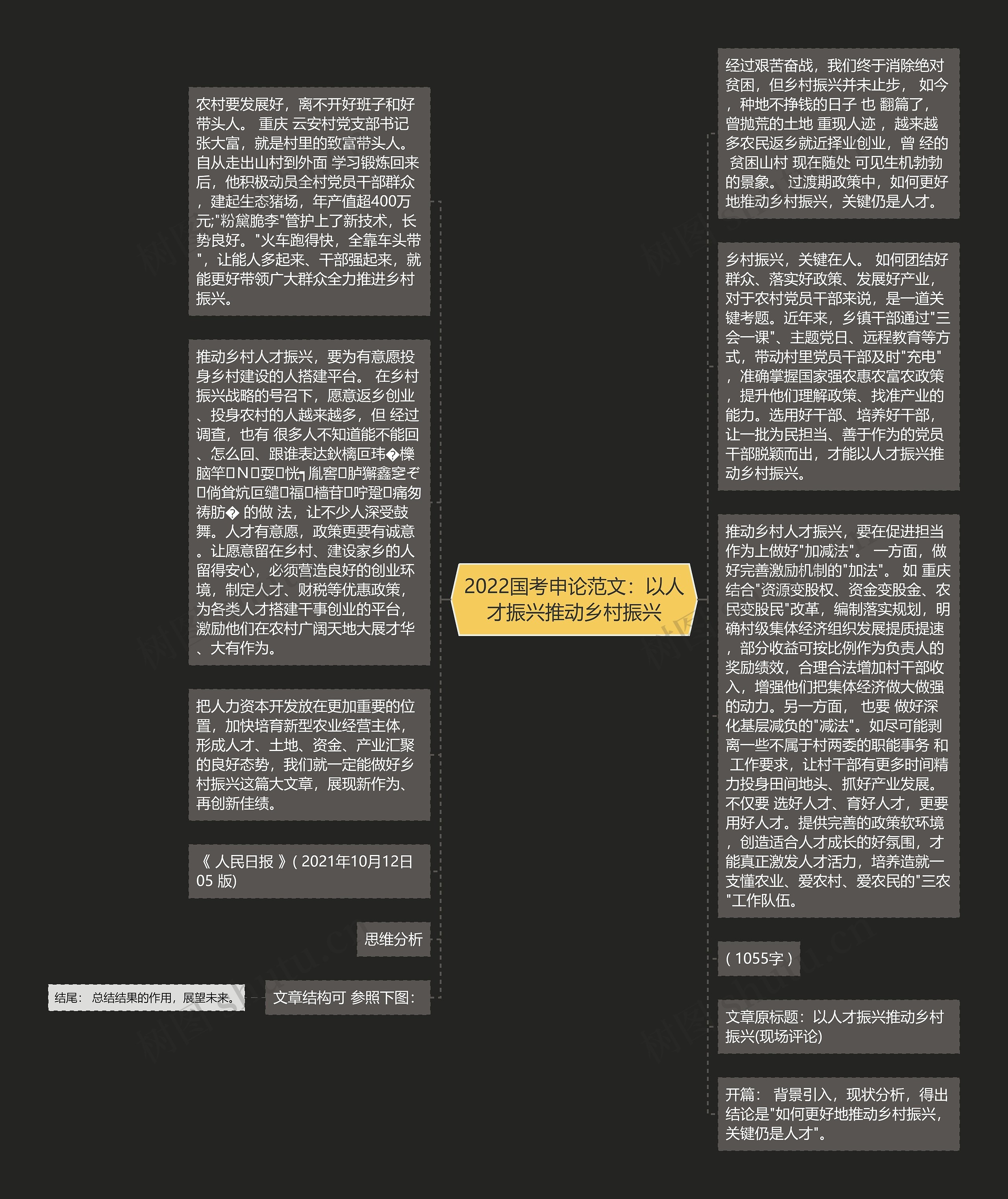 2022国考申论范文：以人才振兴推动乡村振兴思维导图