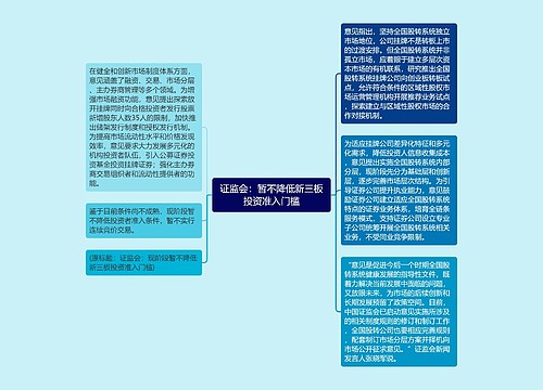 证监会：暂不降低新三板投资准入门槛