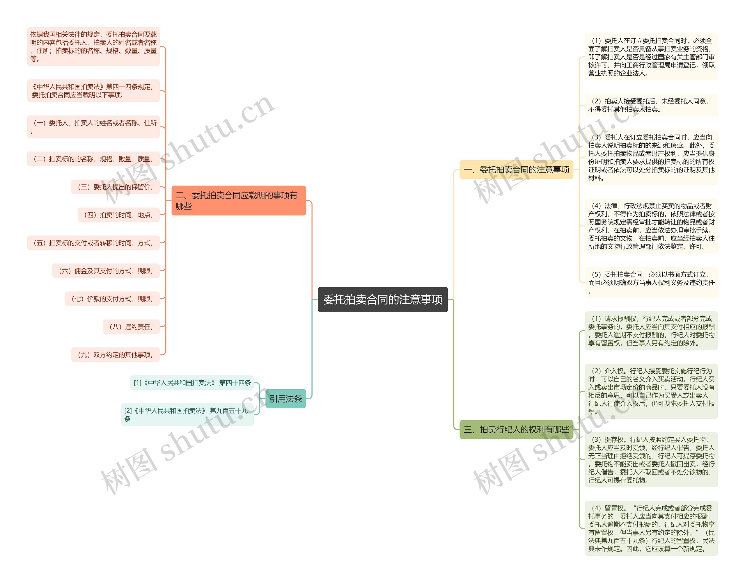 委托拍卖合同的注意事项思维导图