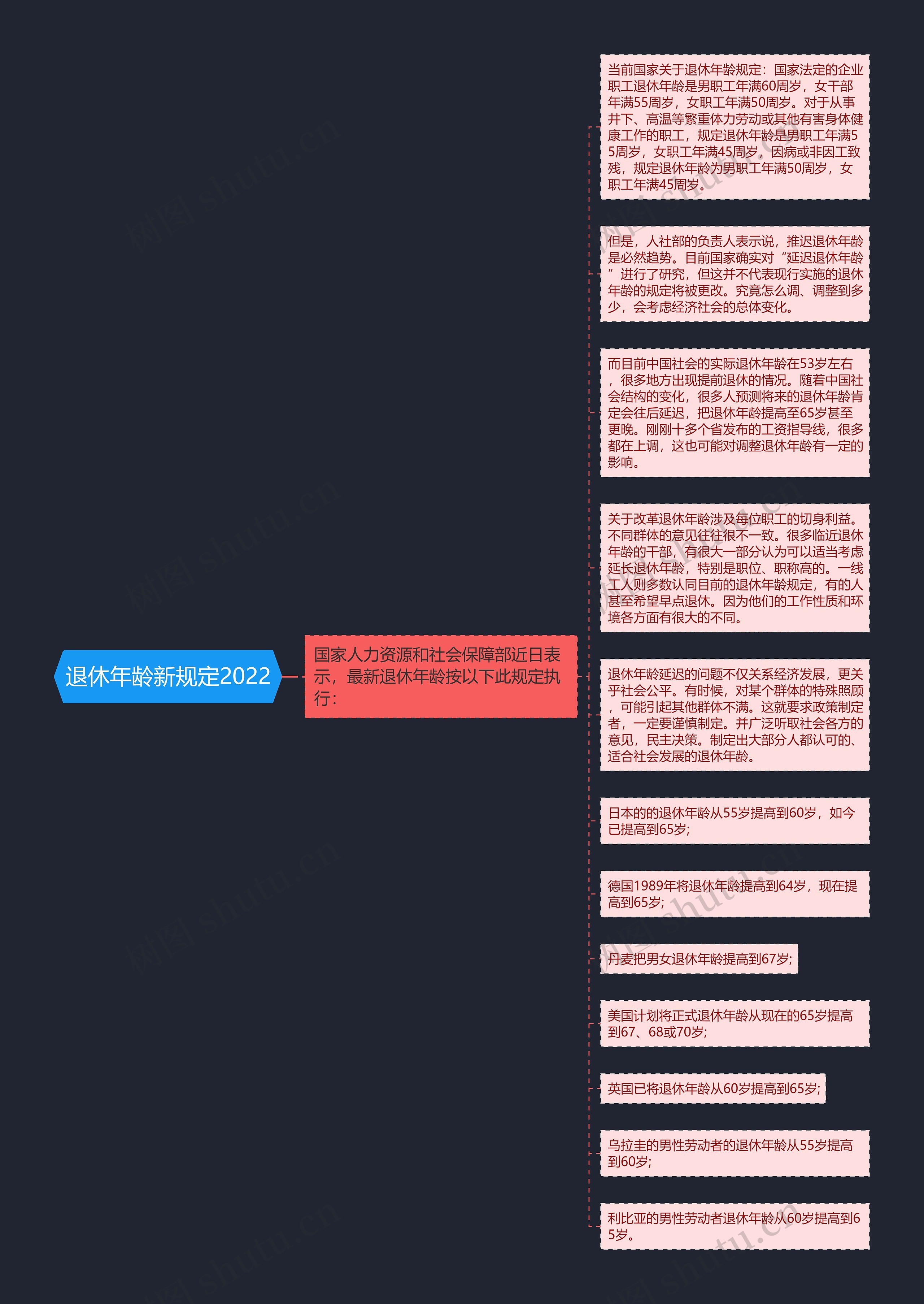 退休年龄新规定2022思维导图