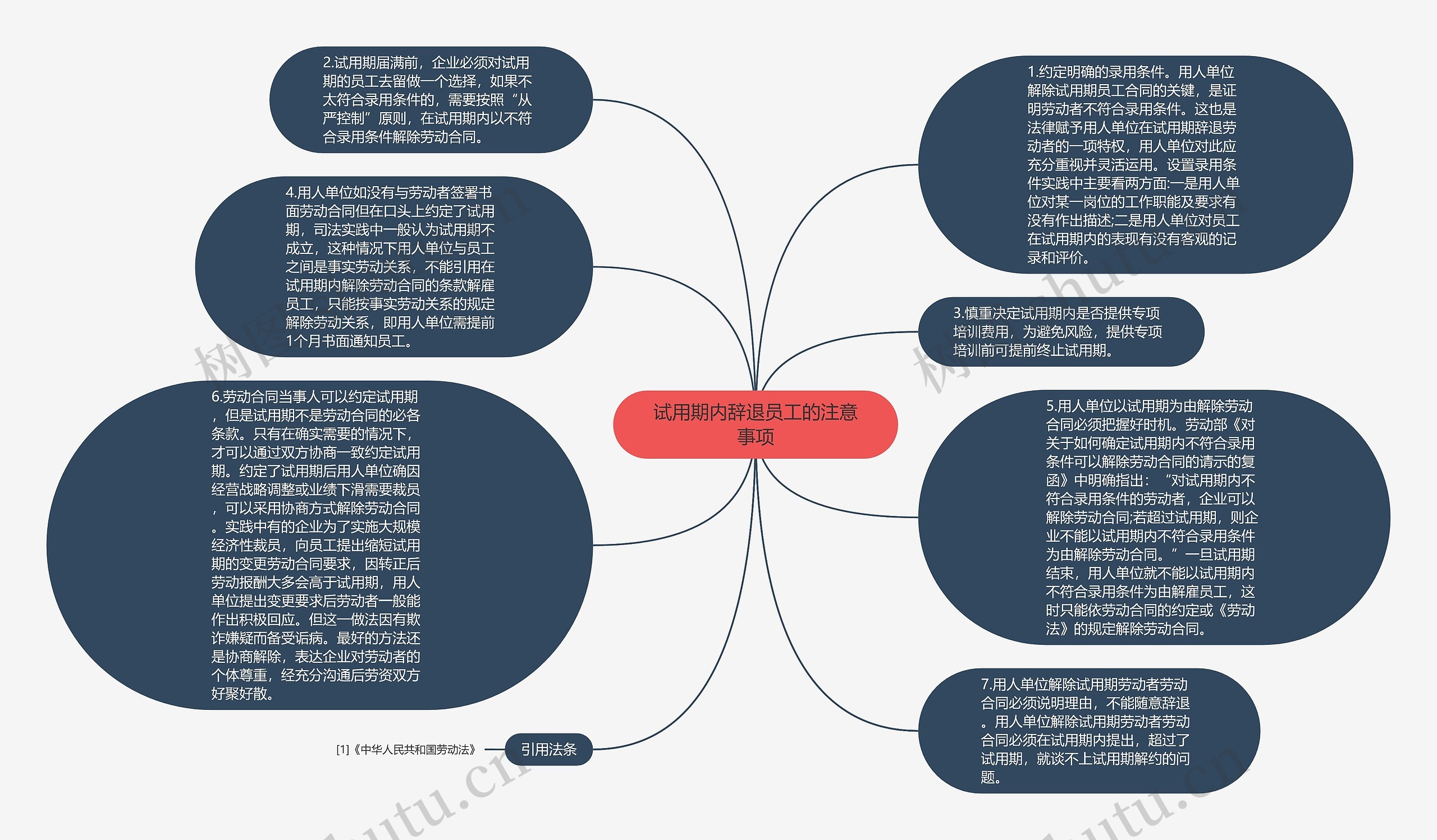 试用期内辞退员工的注意事项思维导图