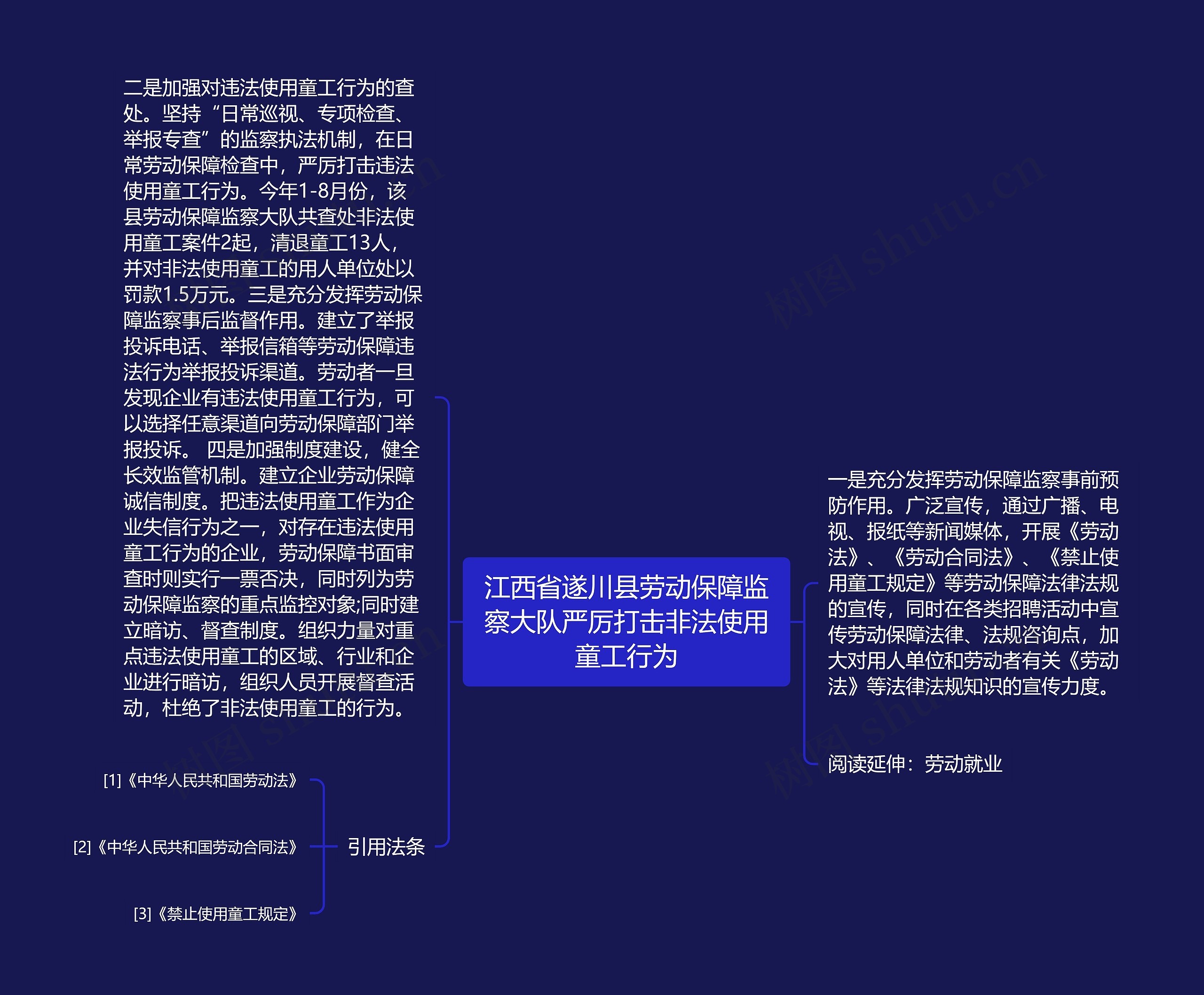 江西省遂川县劳动保障监察大队严厉打击非法使用童工行为思维导图