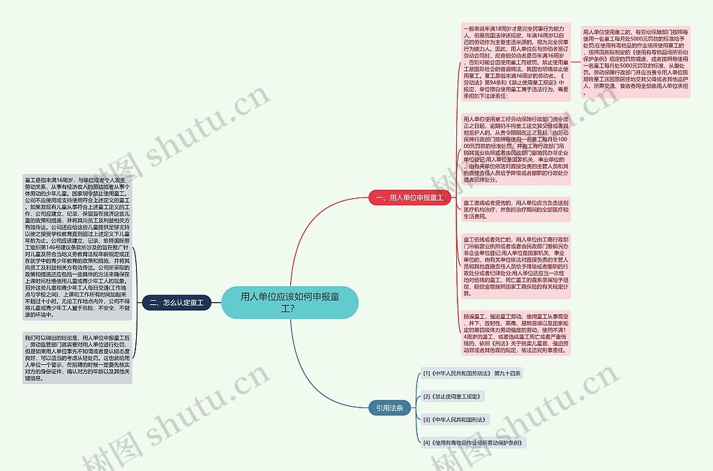 用人单位应该如何申报童工？思维导图_编号p8387565-TreeMind树图