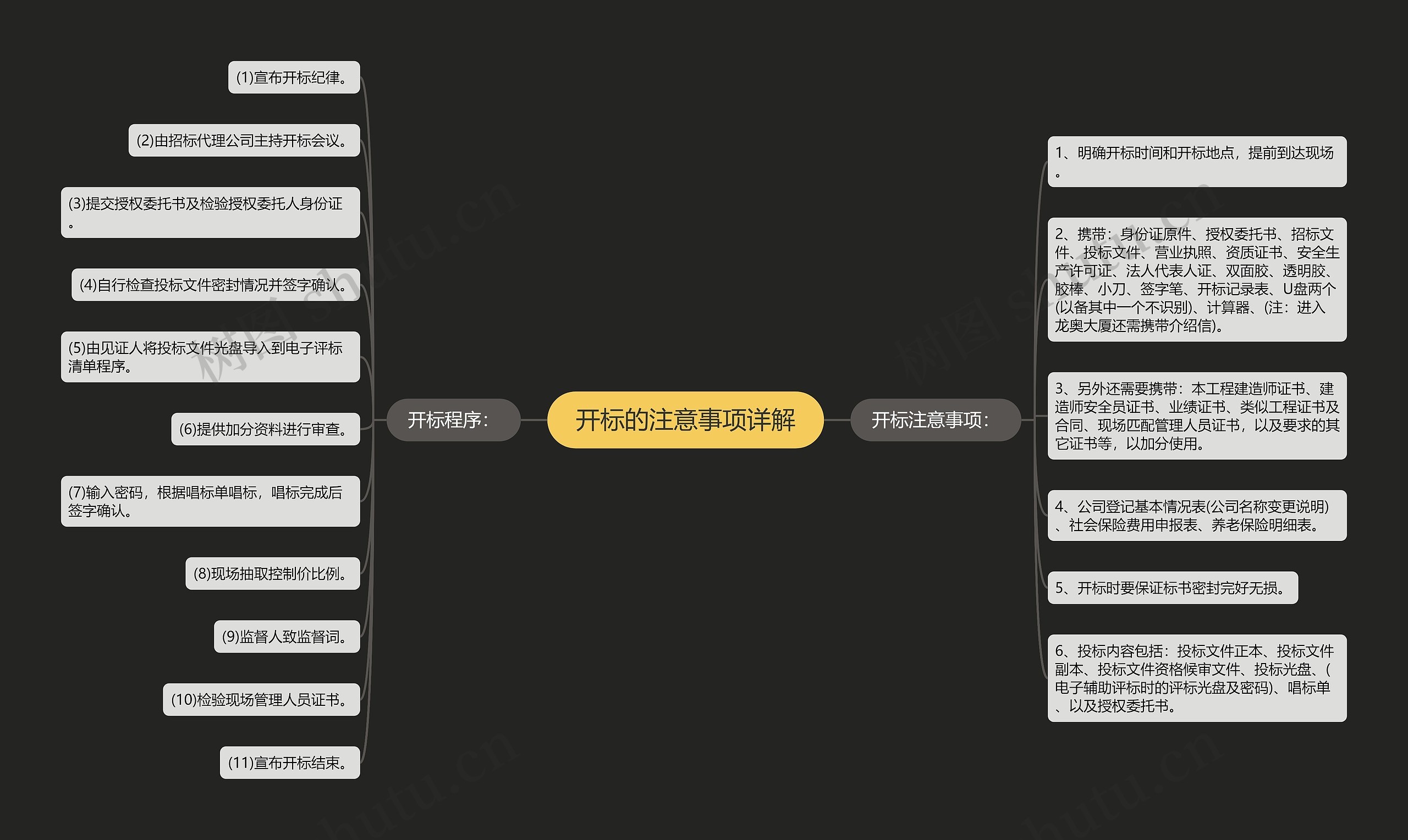 开标的注意事项详解思维导图