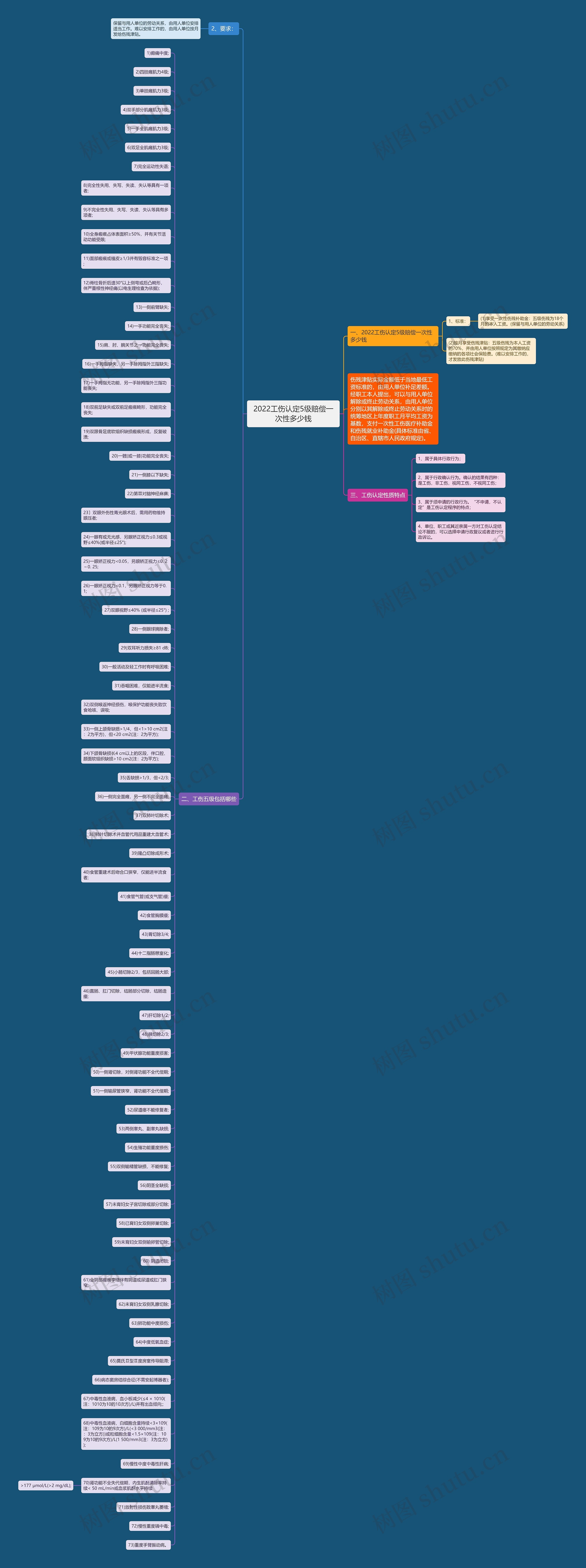 2022工伤认定5级赔偿一次性多少钱思维导图