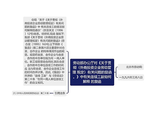 劳动部办公厅对《关于贯彻〈外商投资企业劳动管理 规定〉有关问题的复函。》中有关连续工龄如何解释 的复函