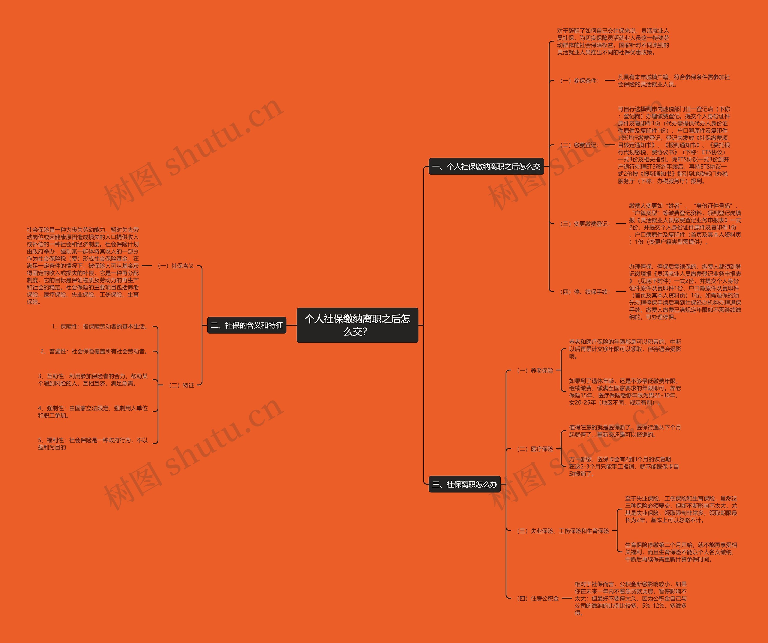 个人社保缴纳离职之后怎么交？思维导图