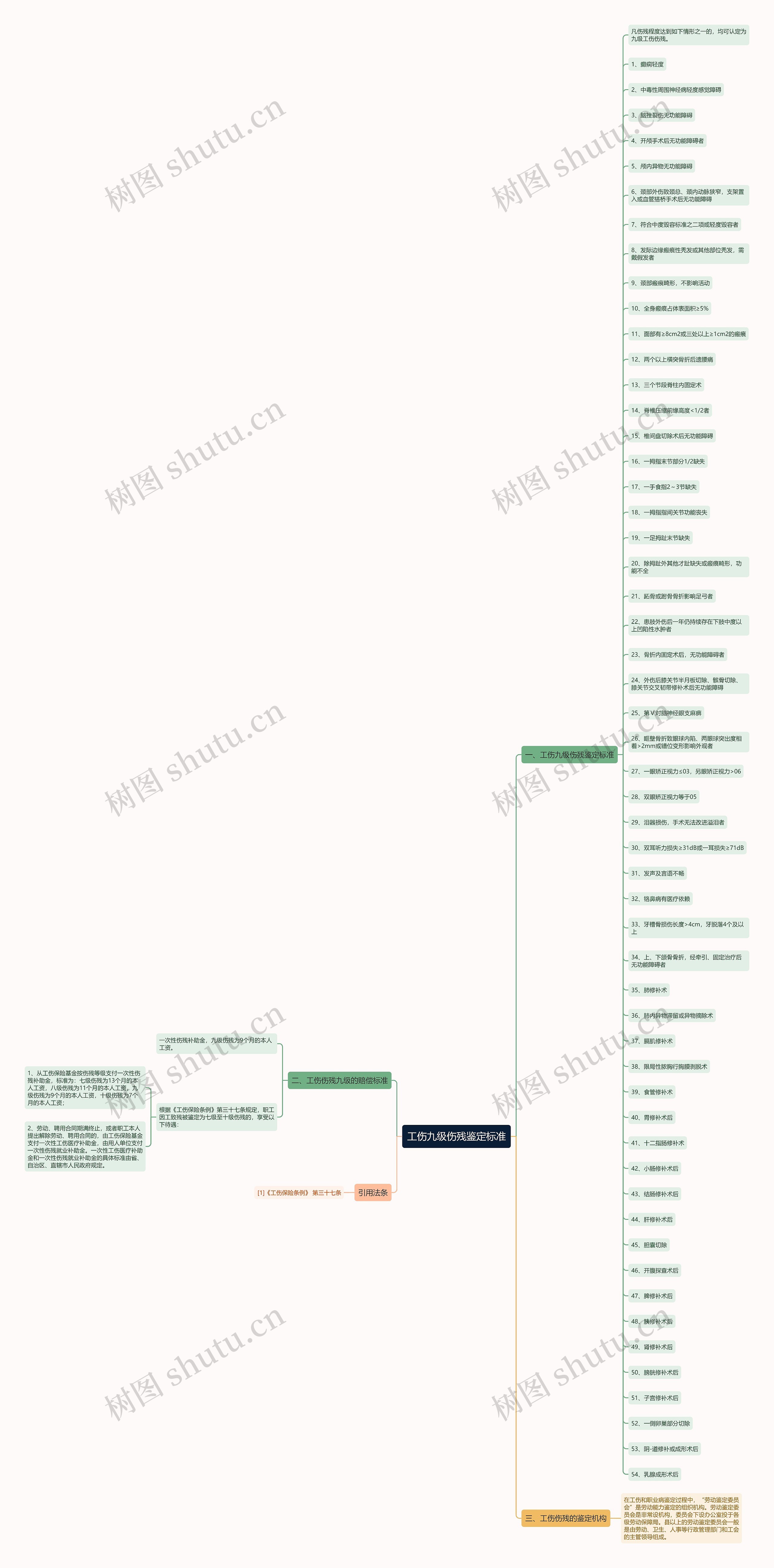 工伤九级伤残鉴定标准思维导图
