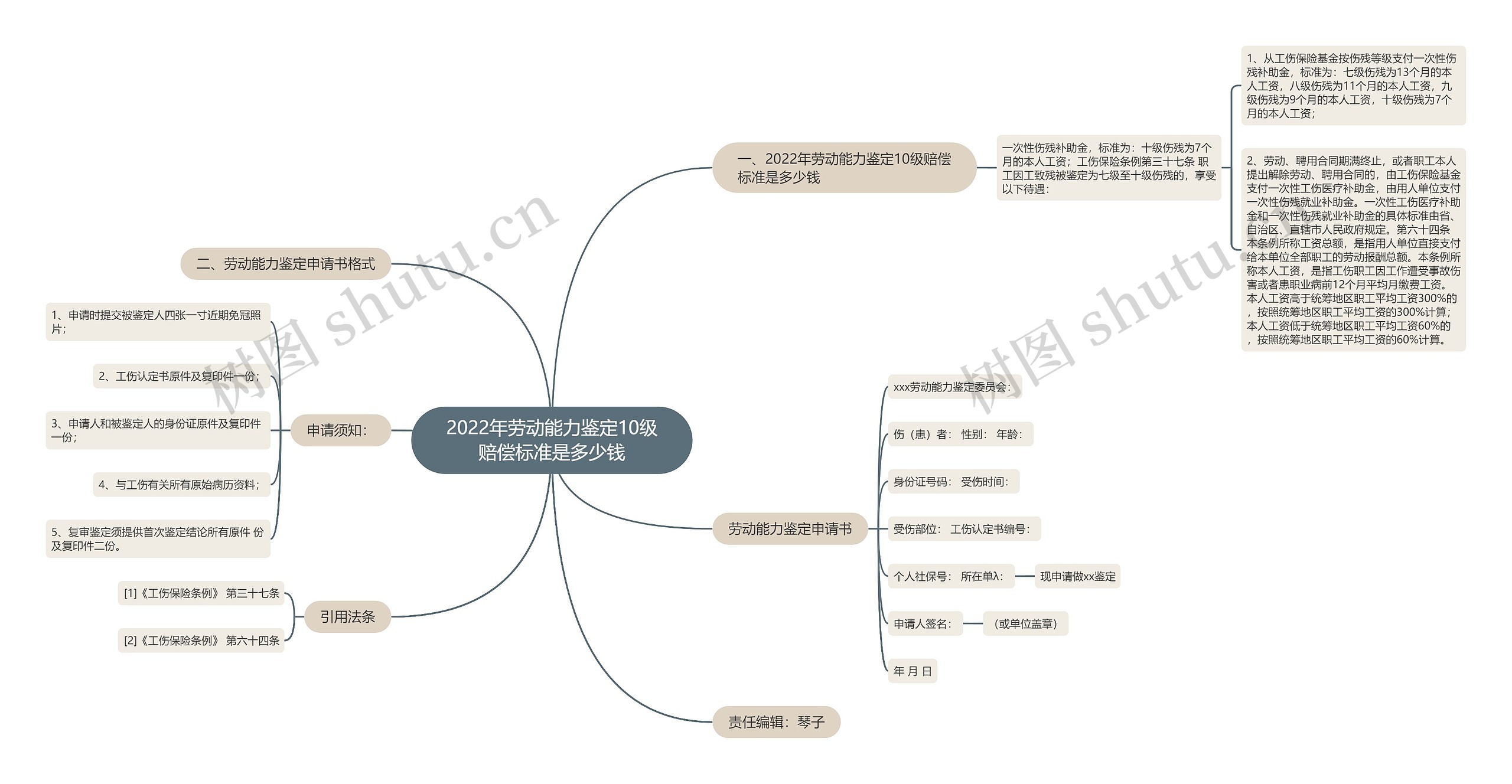 2022年劳动能力鉴定10级赔偿标准是多少钱思维导图