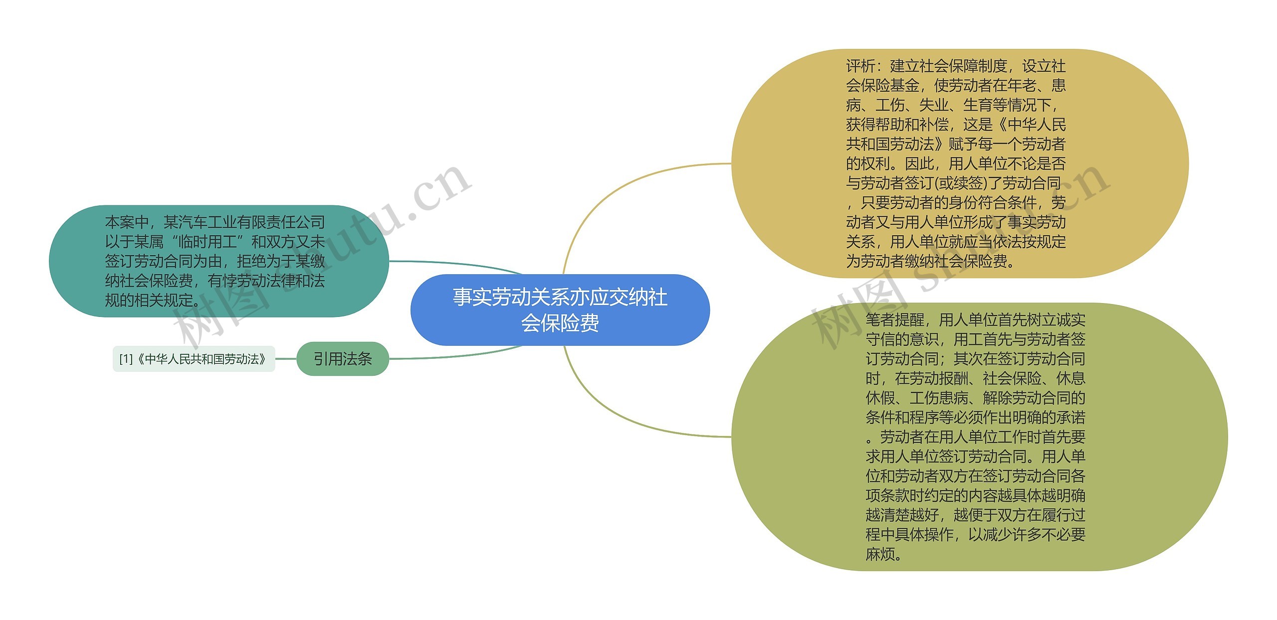 事实劳动关系亦应交纳社会保险费思维导图