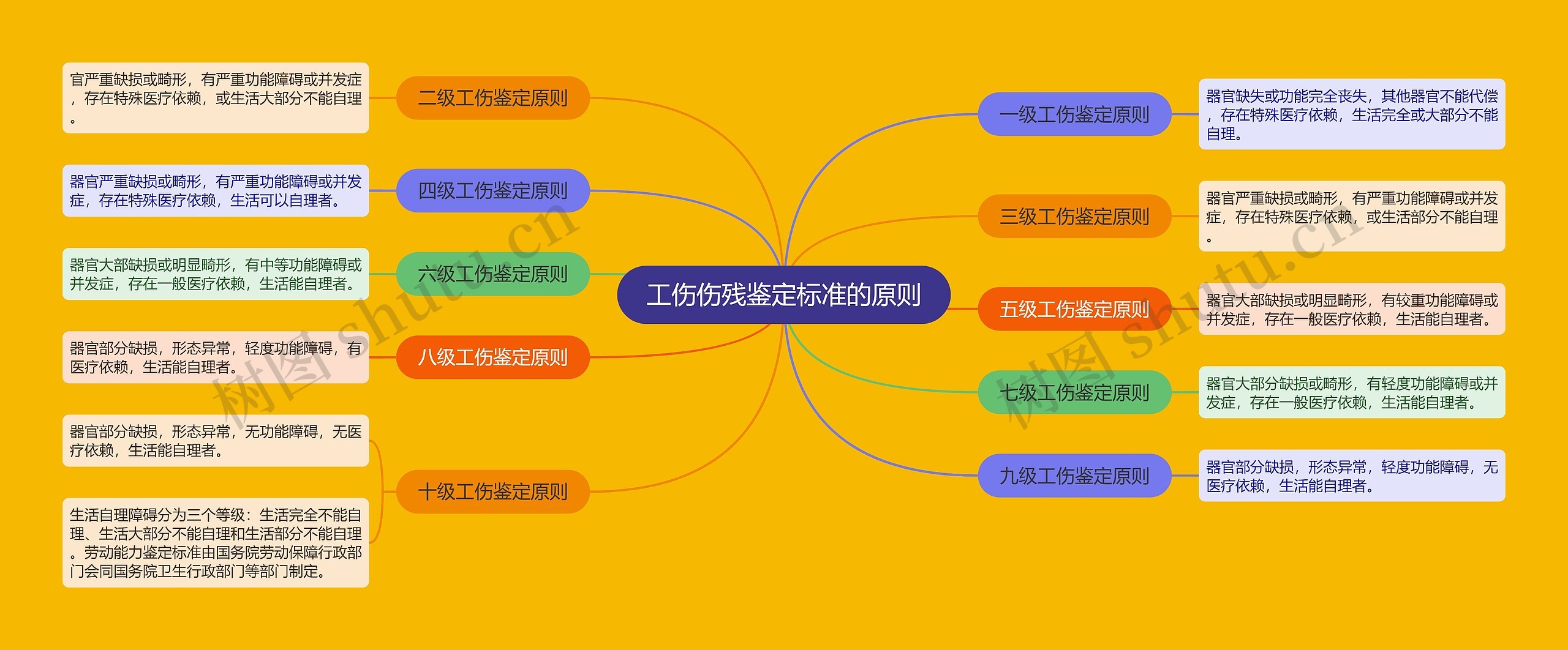 工伤伤残鉴定标准的原则思维导图