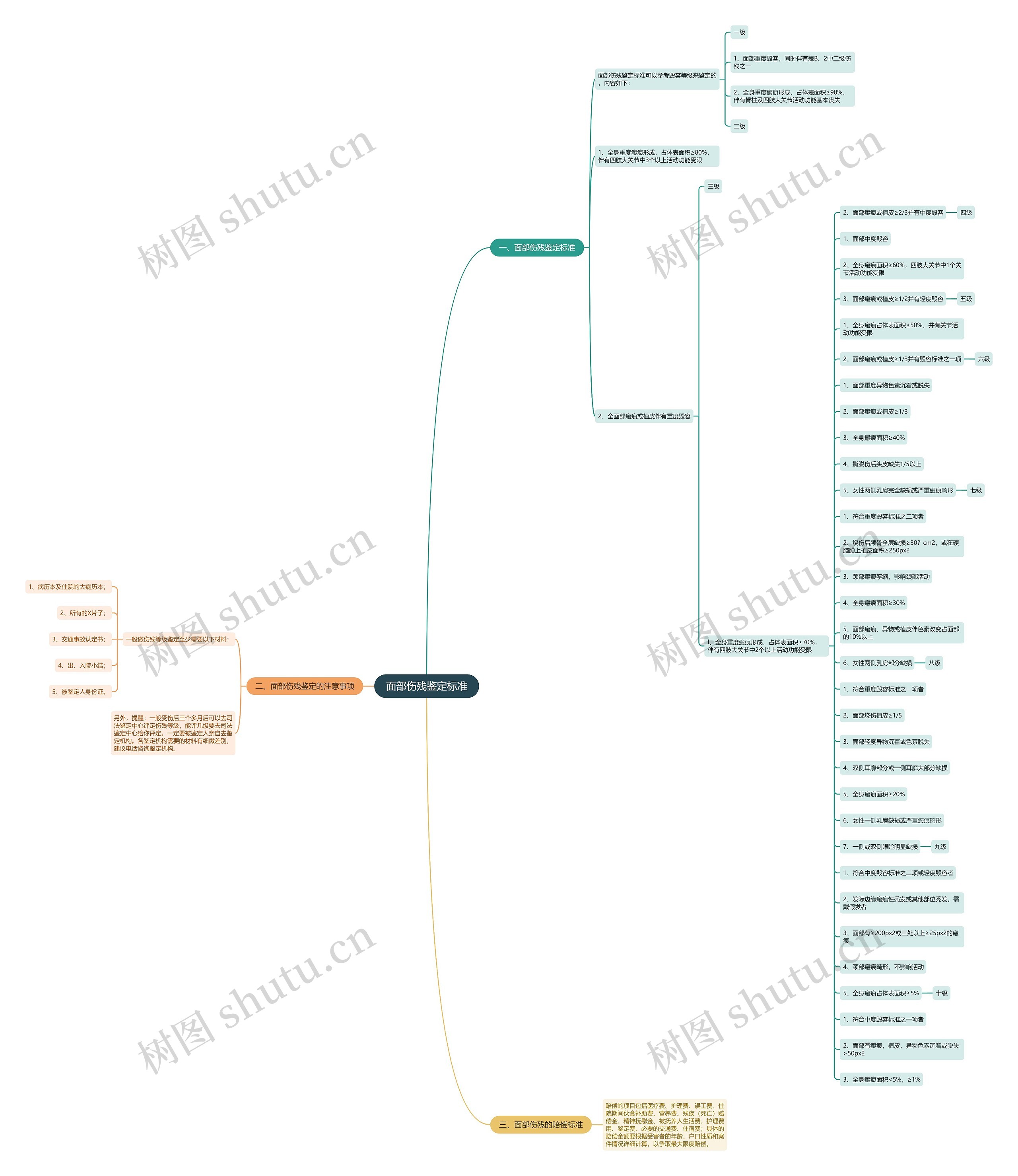 面部伤残鉴定标准思维导图