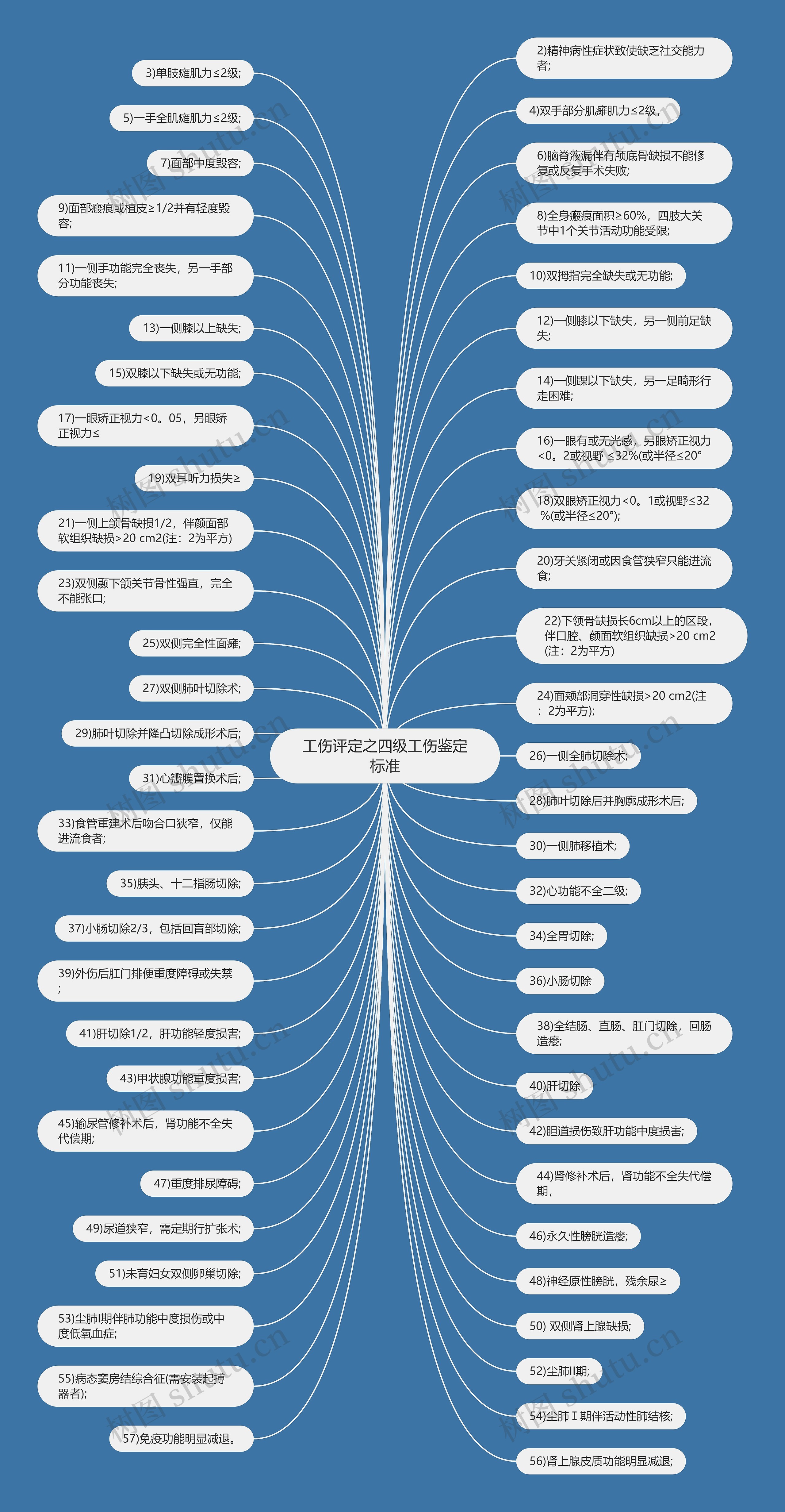 工伤评定之四级工伤鉴定标准思维导图