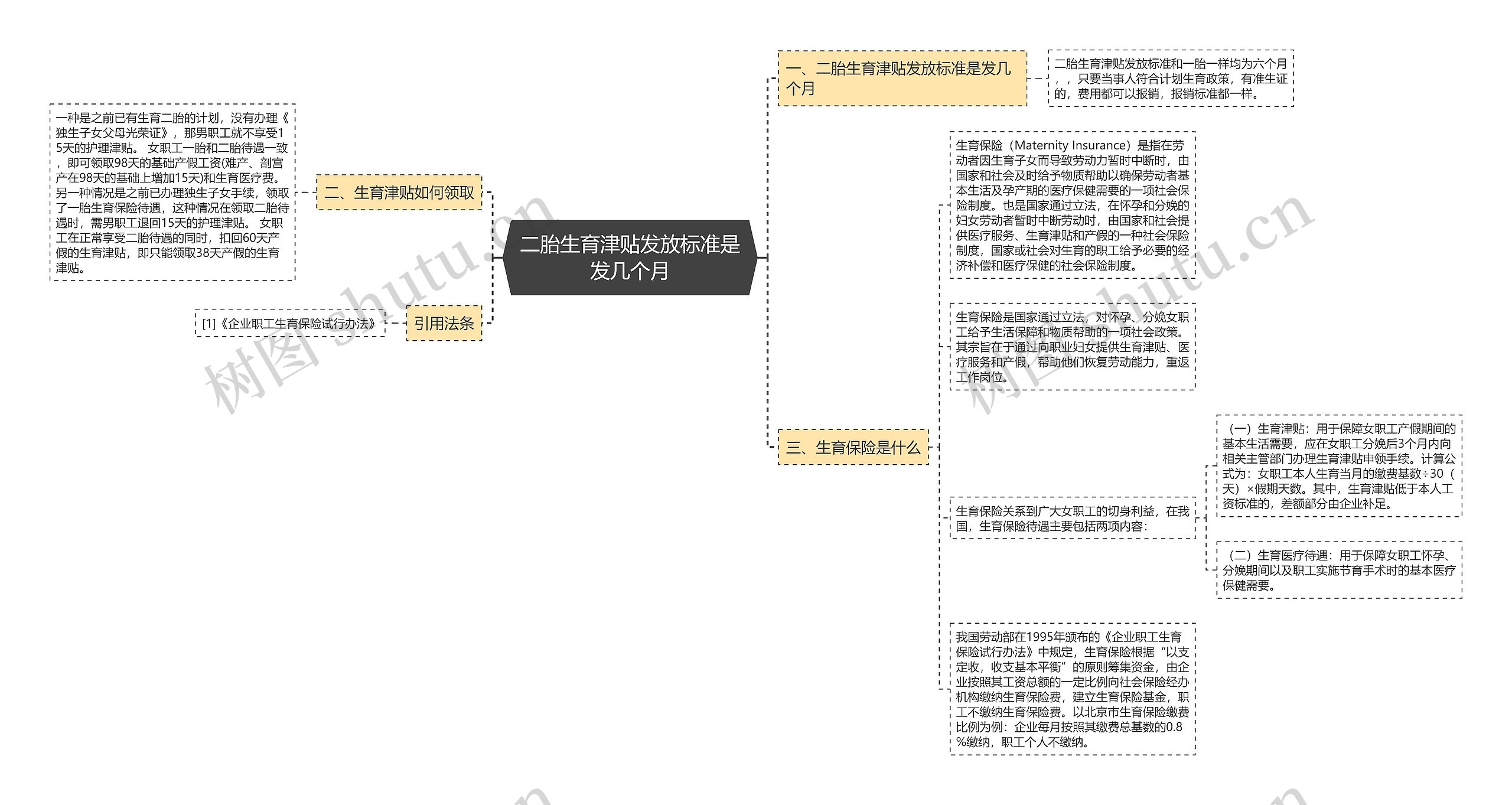 二胎生育津贴发放标准是发几个月思维导图