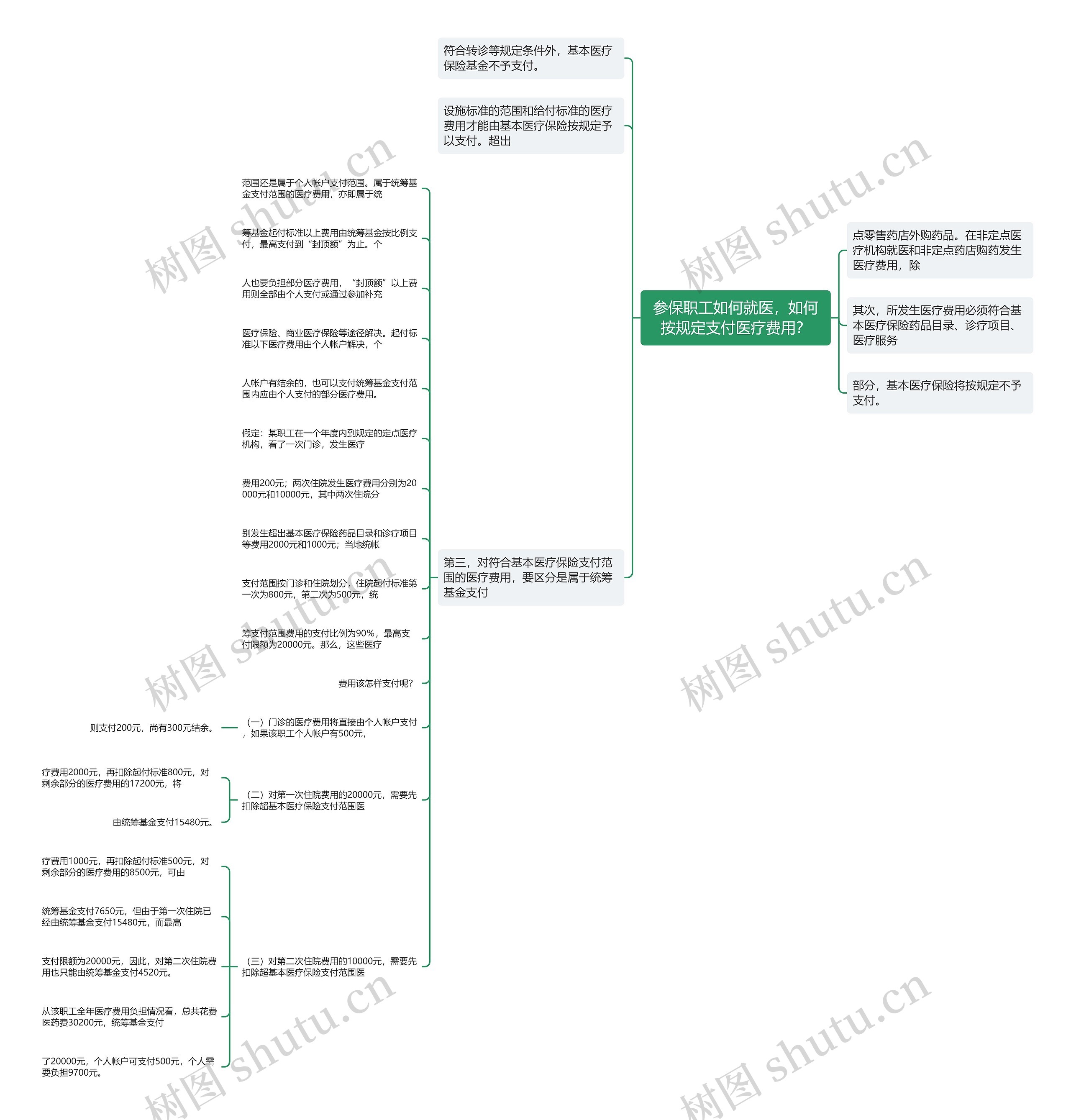 参保职工如何就医，如何按规定支付医疗费用？思维导图