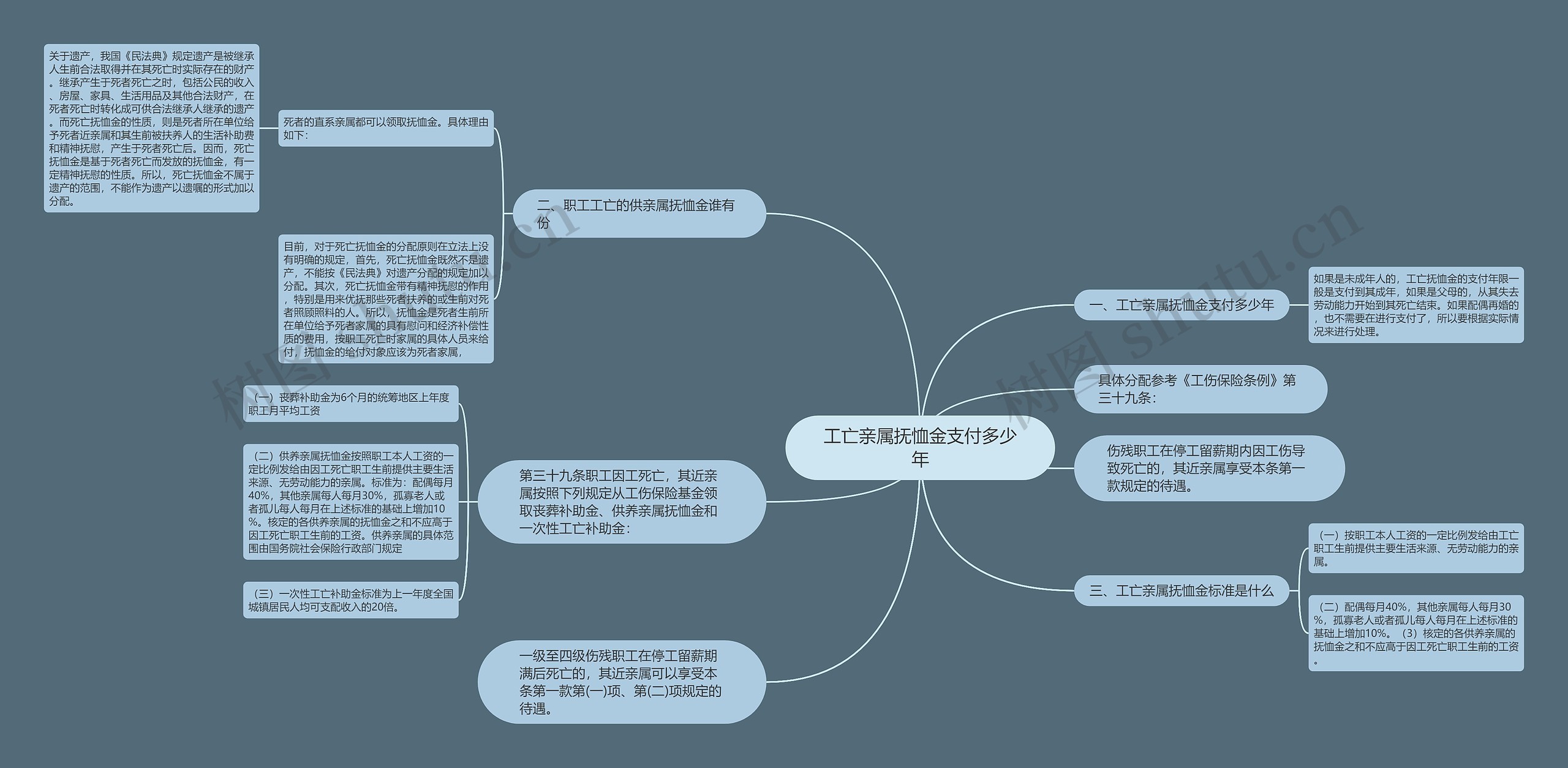 工亡亲属抚恤金支付多少年思维导图