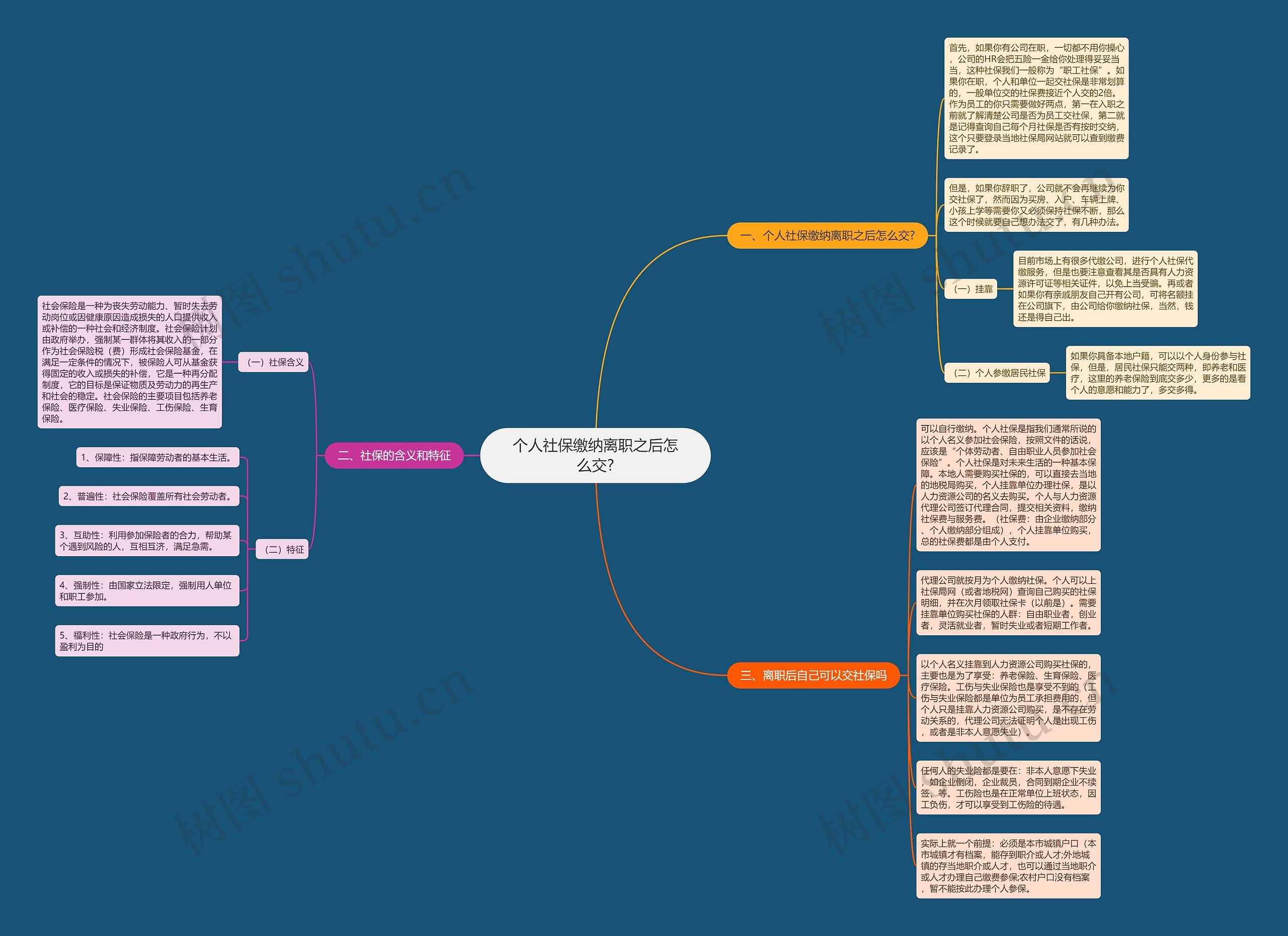 个人社保缴纳离职之后怎么交?思维导图