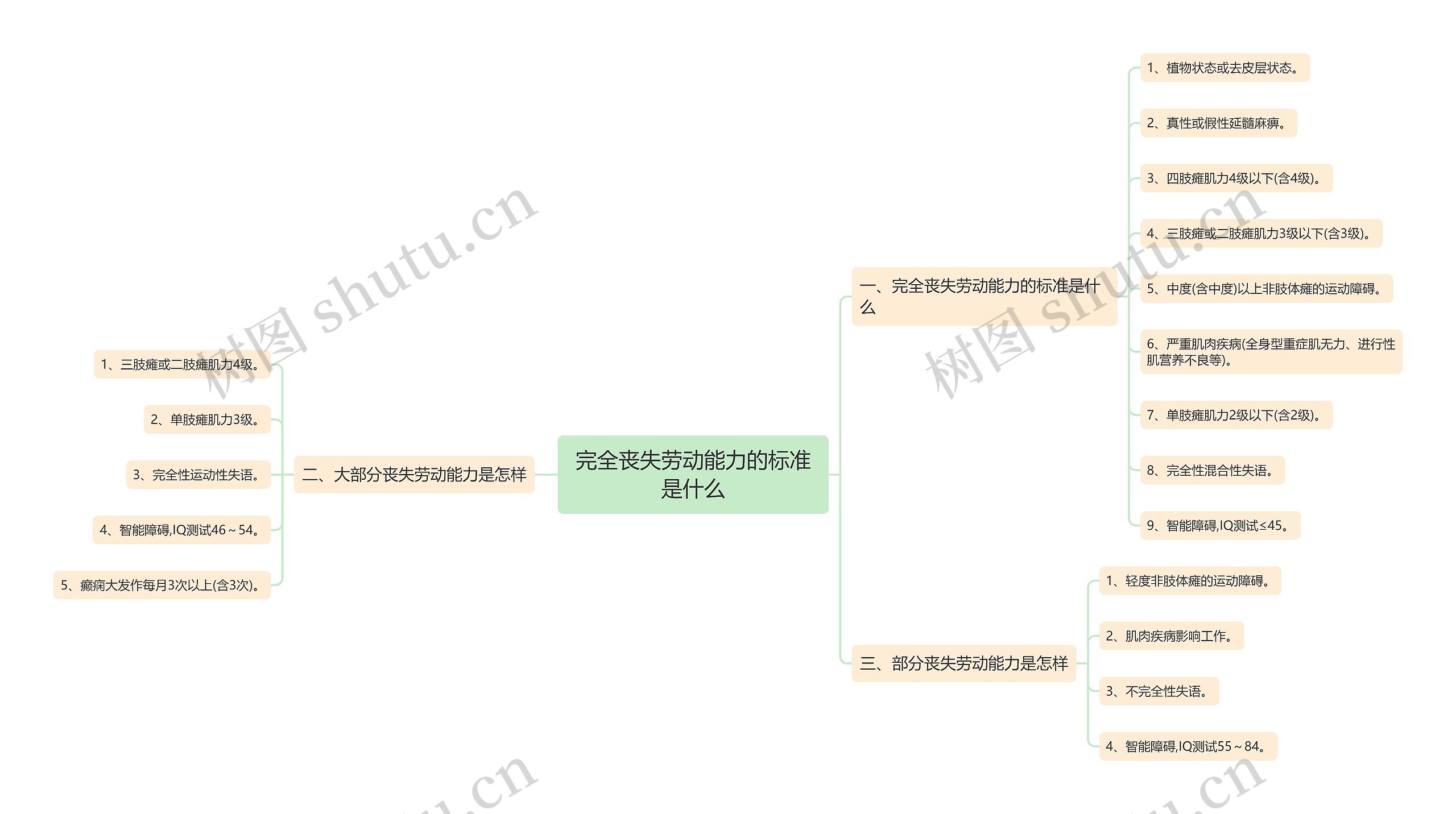 完全丧失劳动能力的标准是什么思维导图