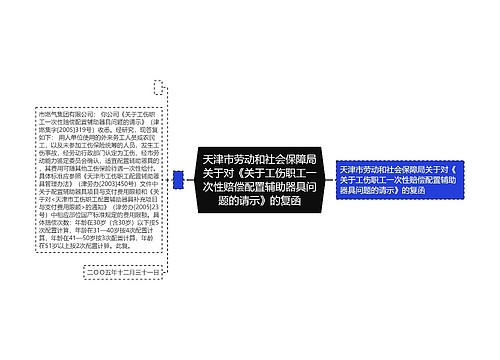 天津市劳动和社会保障局关于对《关于工伤职工一次性赔偿配置辅助器具问题的请示》的复函