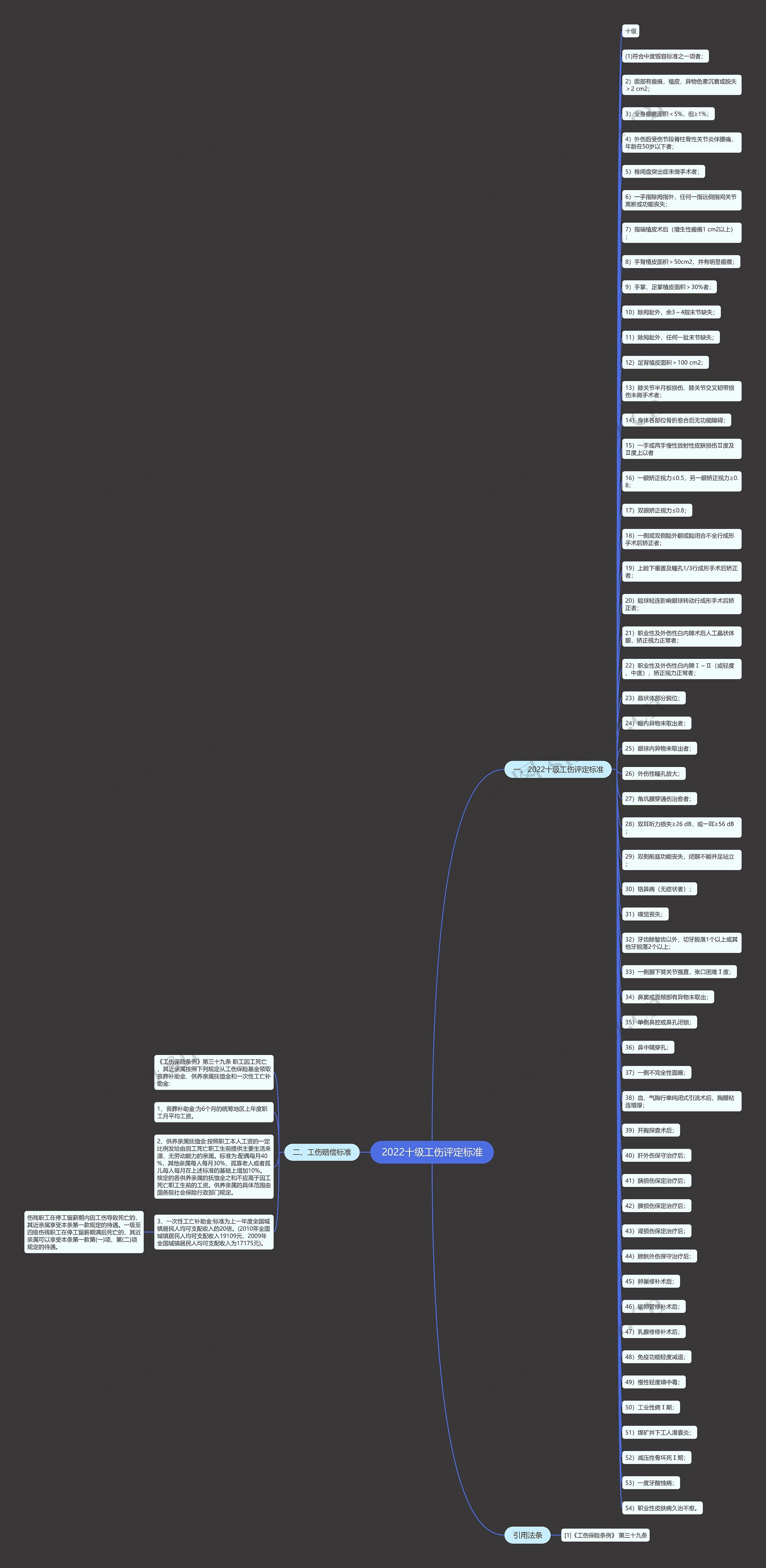 2022十级工伤评定标准思维导图