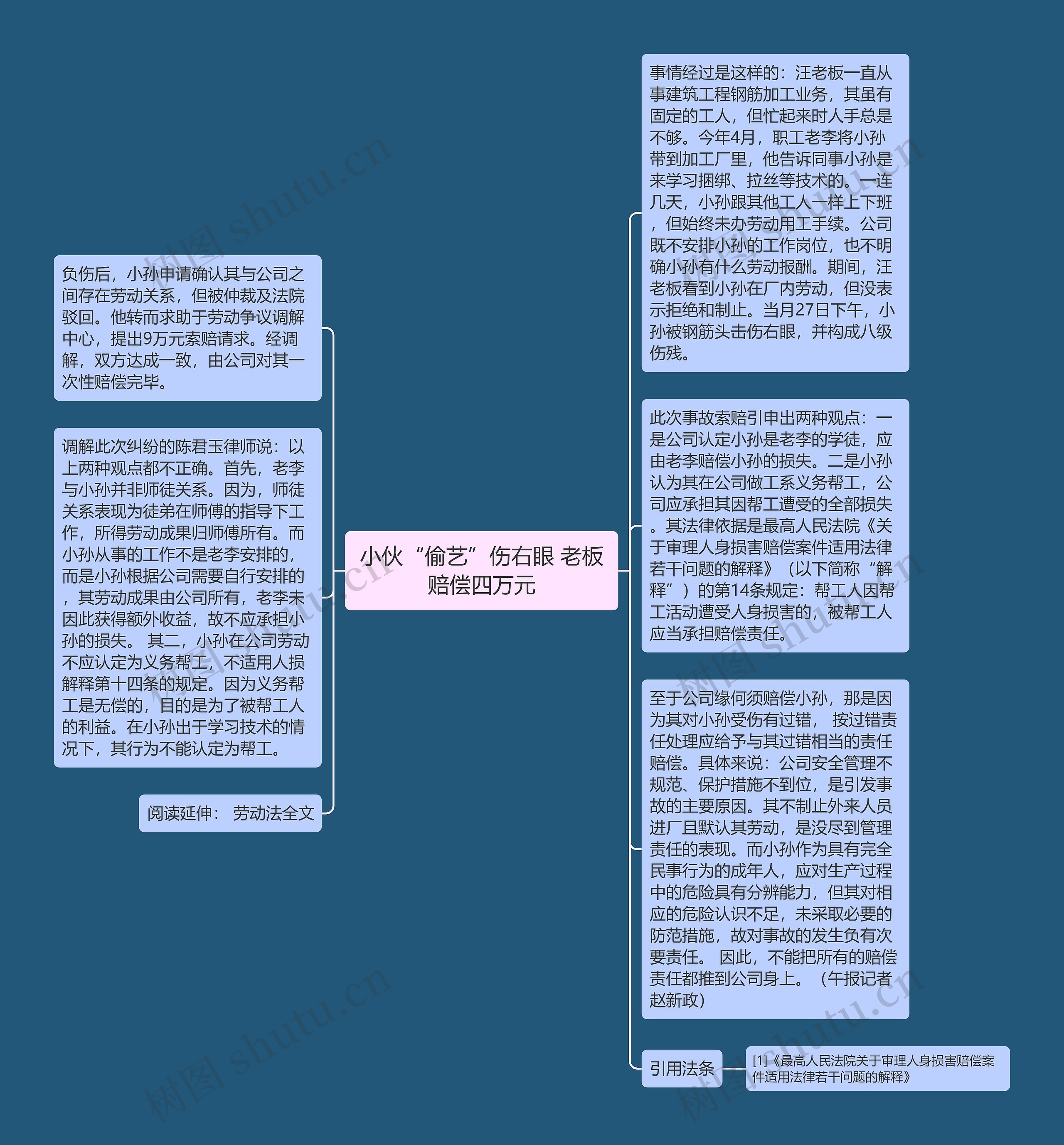 小伙“偷艺”伤右眼 老板赔偿四万元思维导图