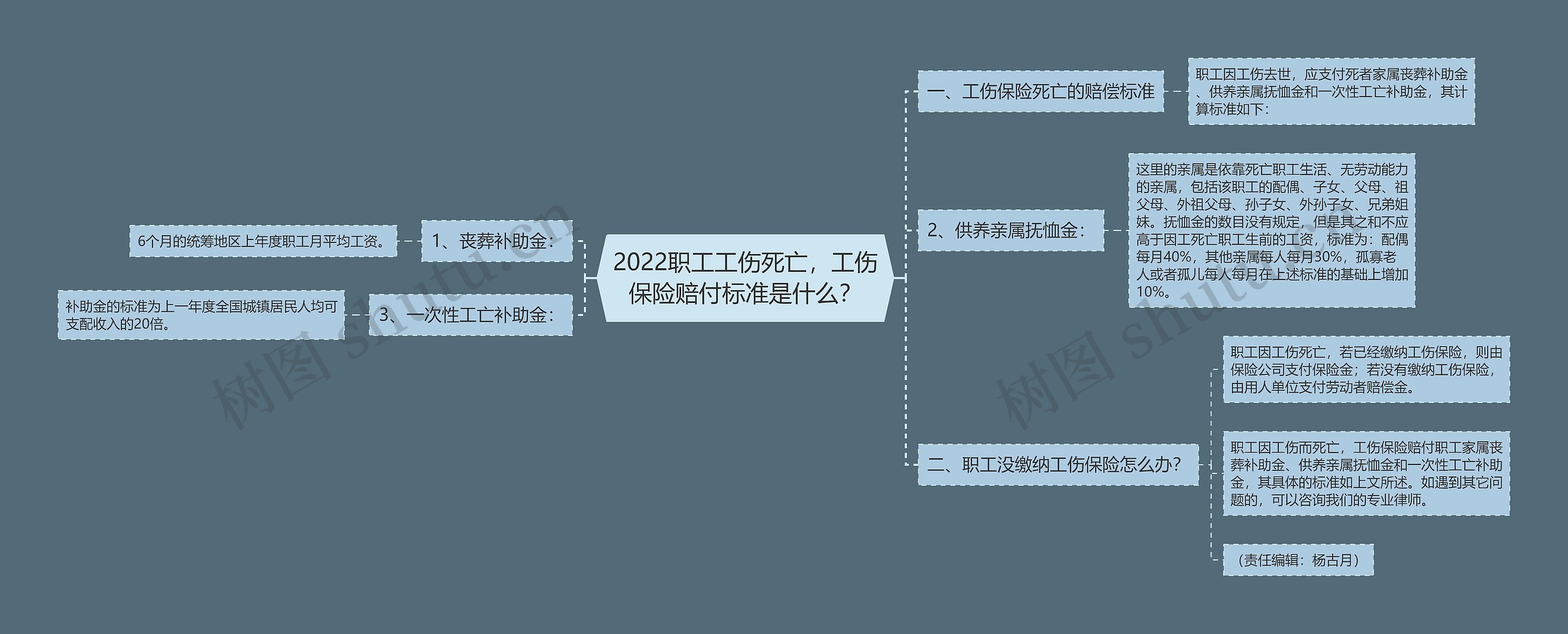 2022职工工伤死亡，工伤保险赔付标准是什么？思维导图