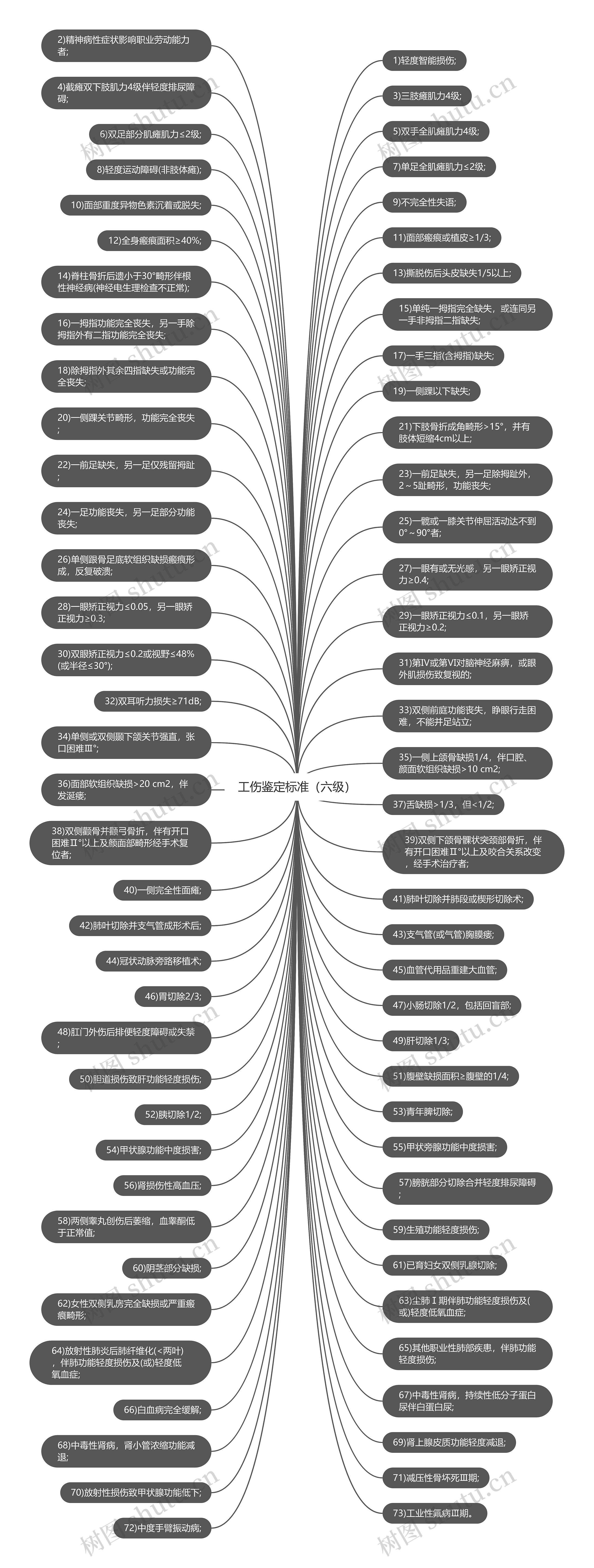 工伤鉴定标准（六级）思维导图