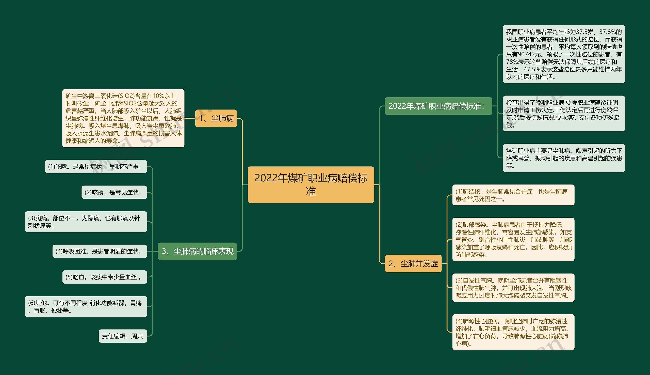 2022年煤矿职业病赔偿标准思维导图