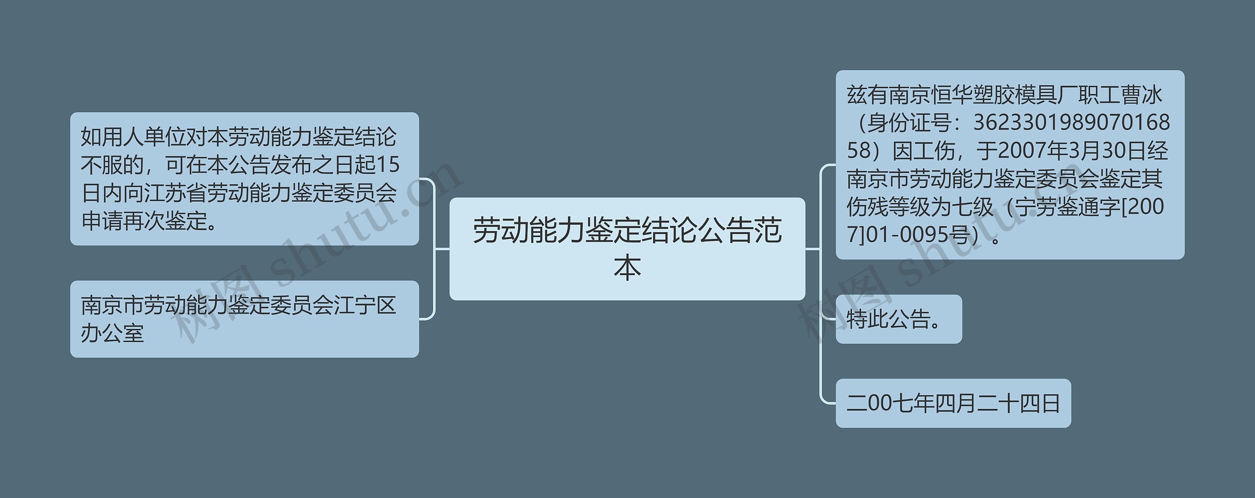 劳动能力鉴定结论公告范本思维导图