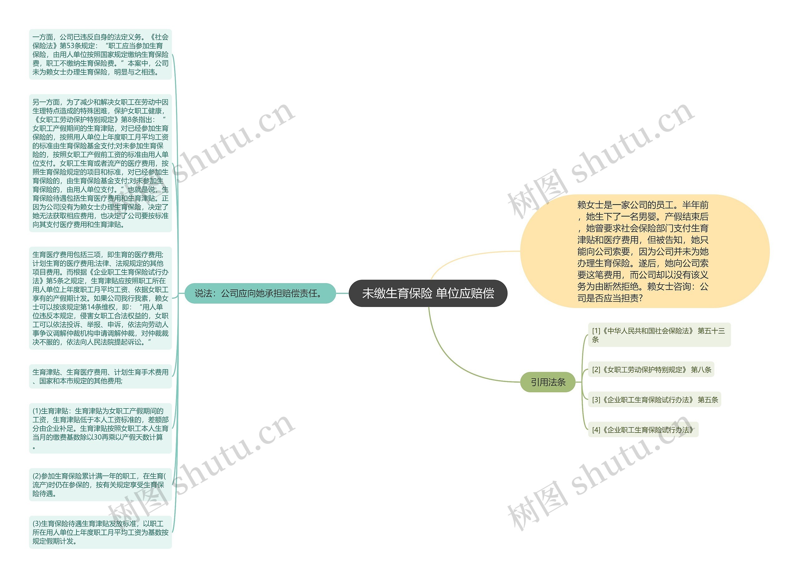 未缴生育保险 单位应赔偿思维导图