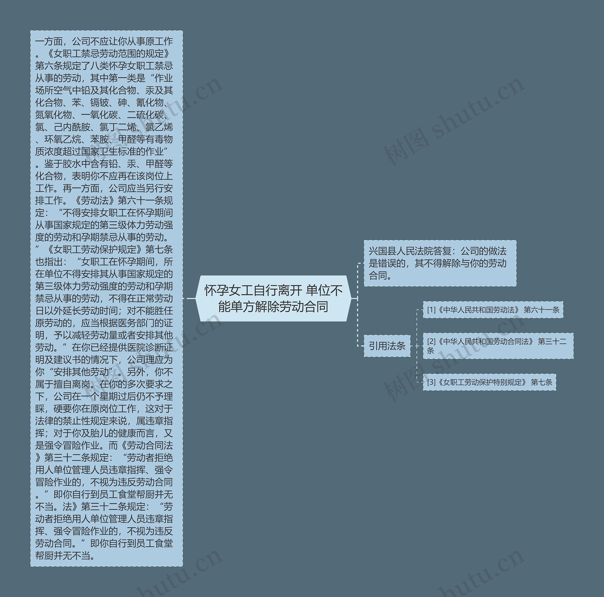 怀孕女工自行离开 单位不能单方解除劳动合同思维导图