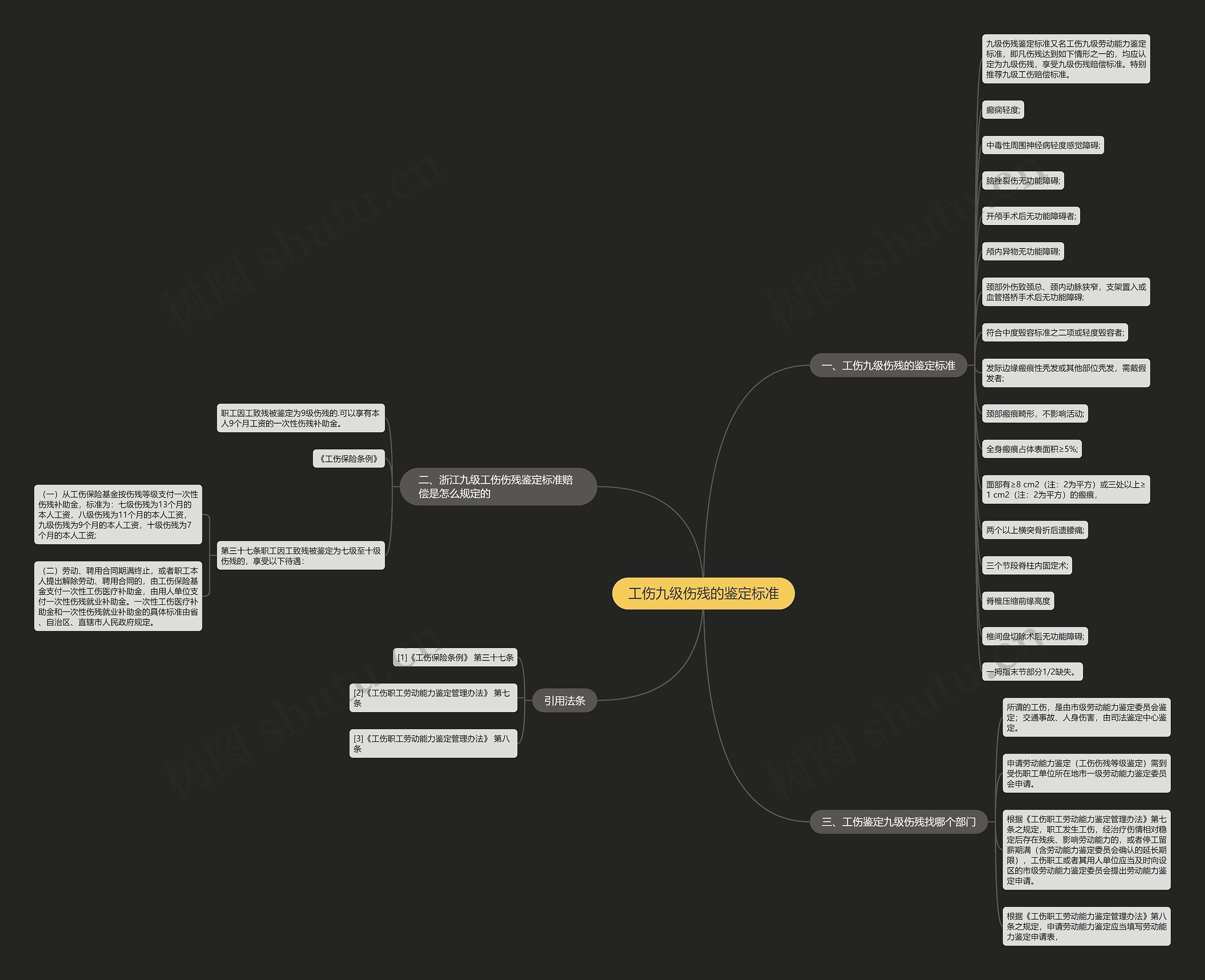 工伤九级伤残的鉴定标准思维导图