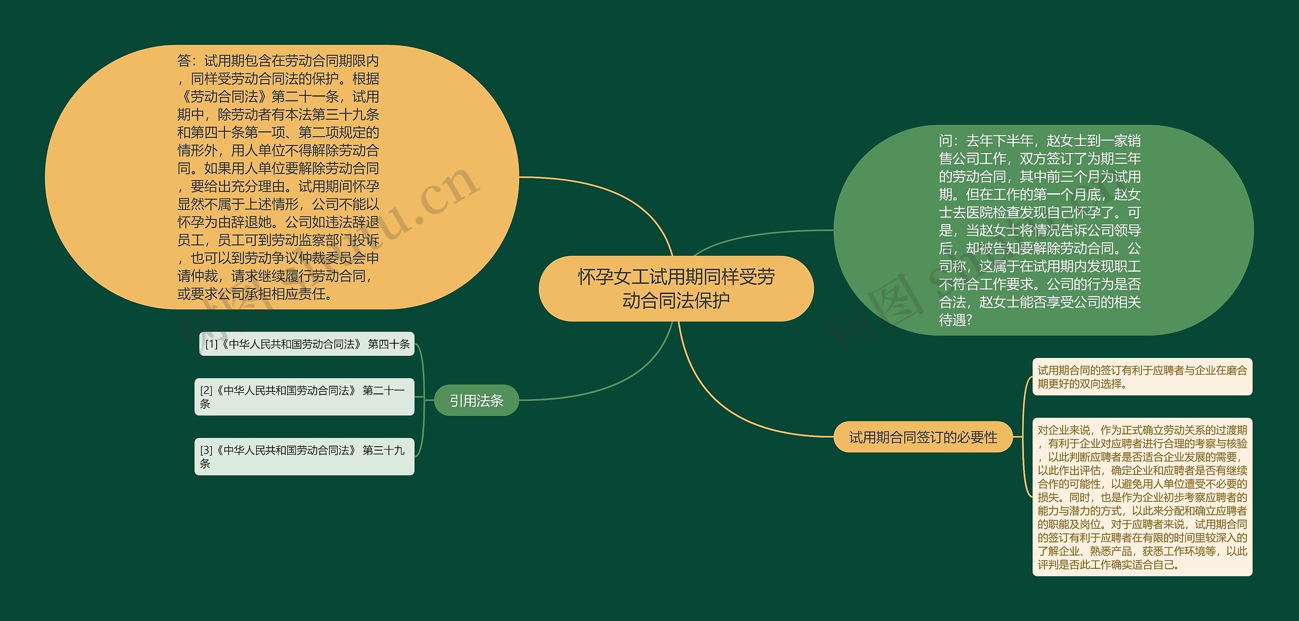 怀孕女工试用期同样受劳动合同法保护思维导图