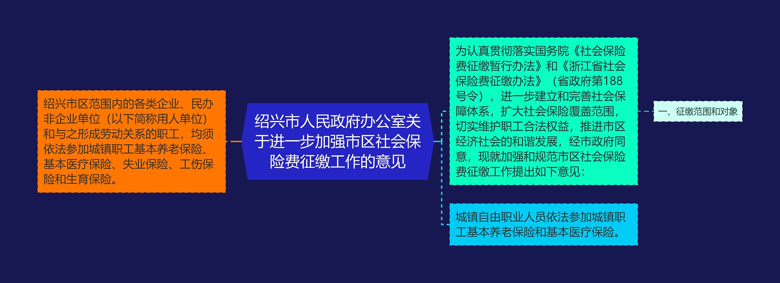 绍兴市人民政府办公室关于进一步加强市区社会保险费征缴工作的意见思维导图