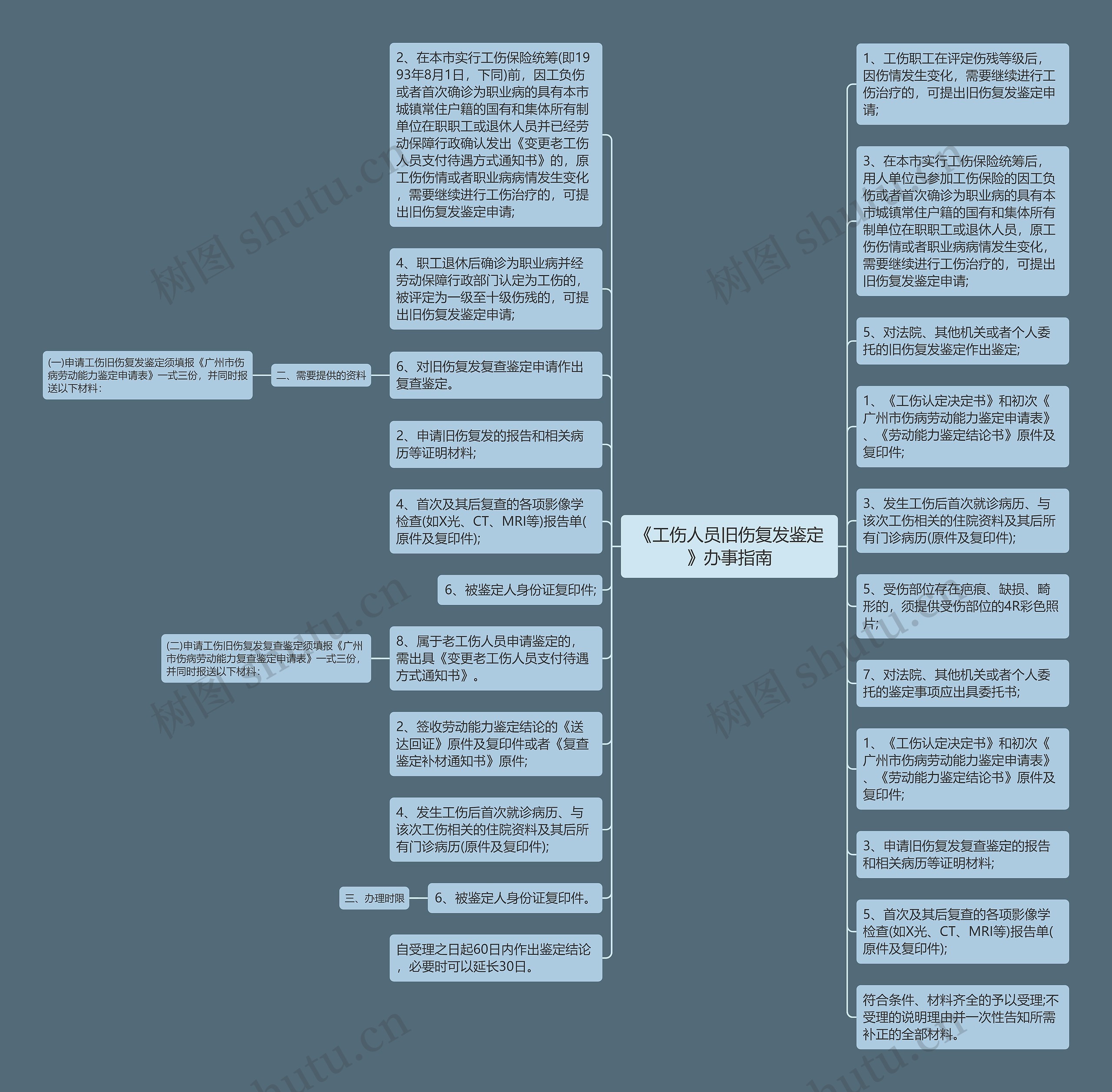 《工伤人员旧伤复发鉴定》办事指南思维导图