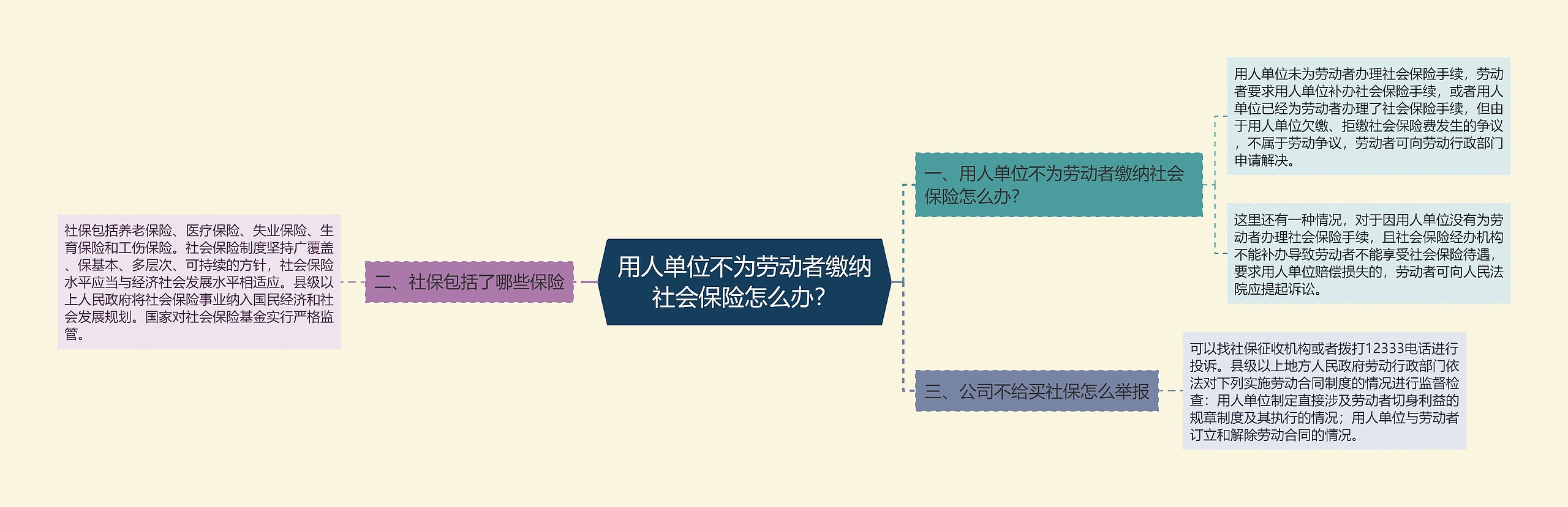 用人单位不为劳动者缴纳社会保险怎么办？思维导图