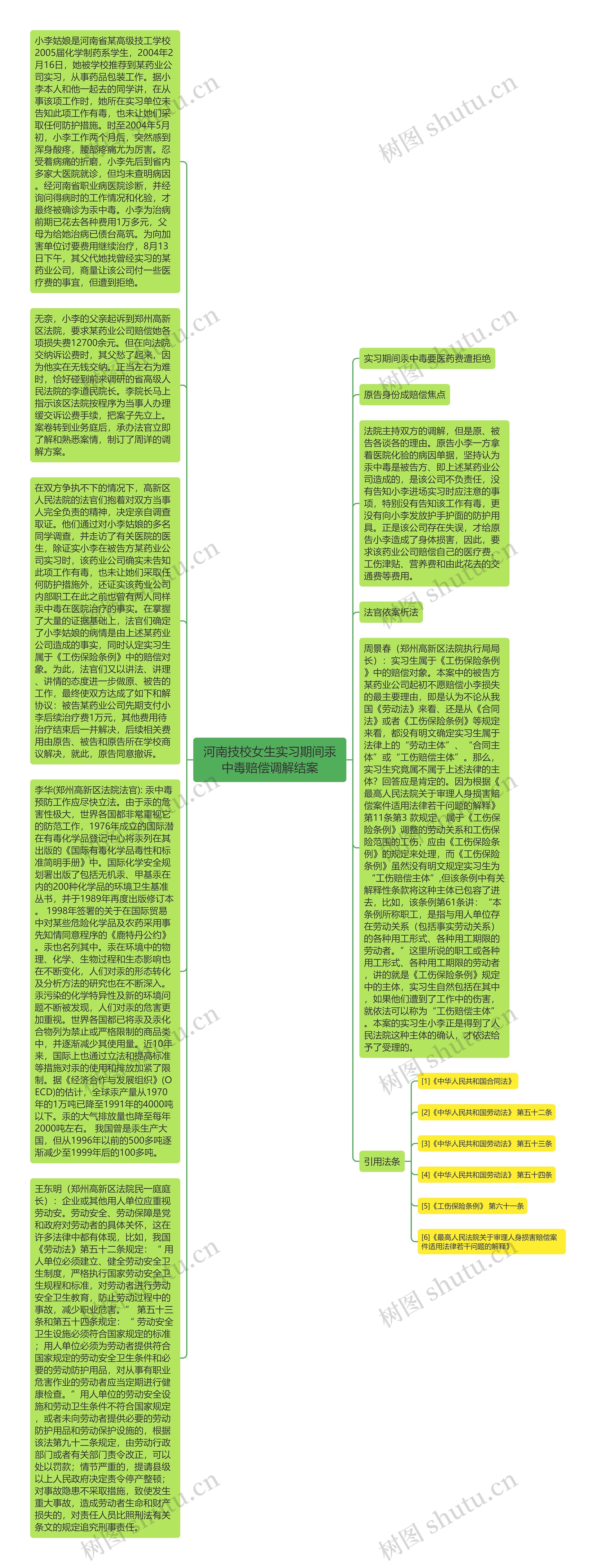 河南技校女生实习期间汞中毒赔偿调解结案思维导图