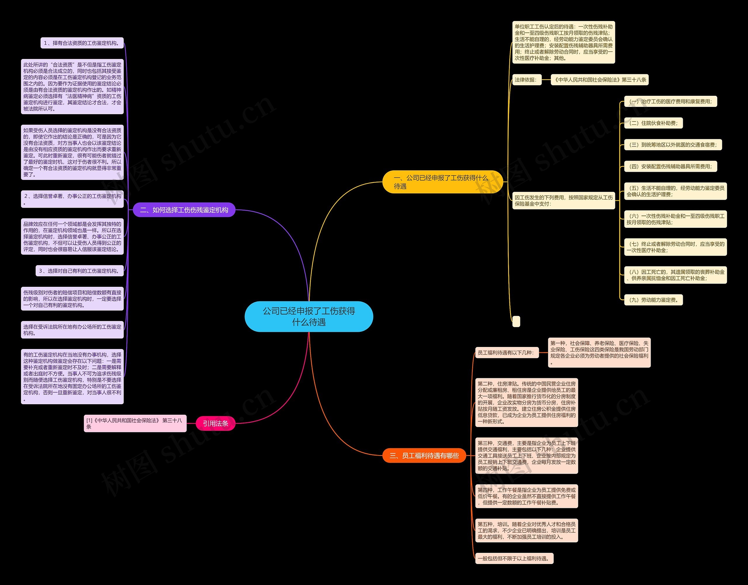 公司已经申报了工伤获得什么待遇思维导图