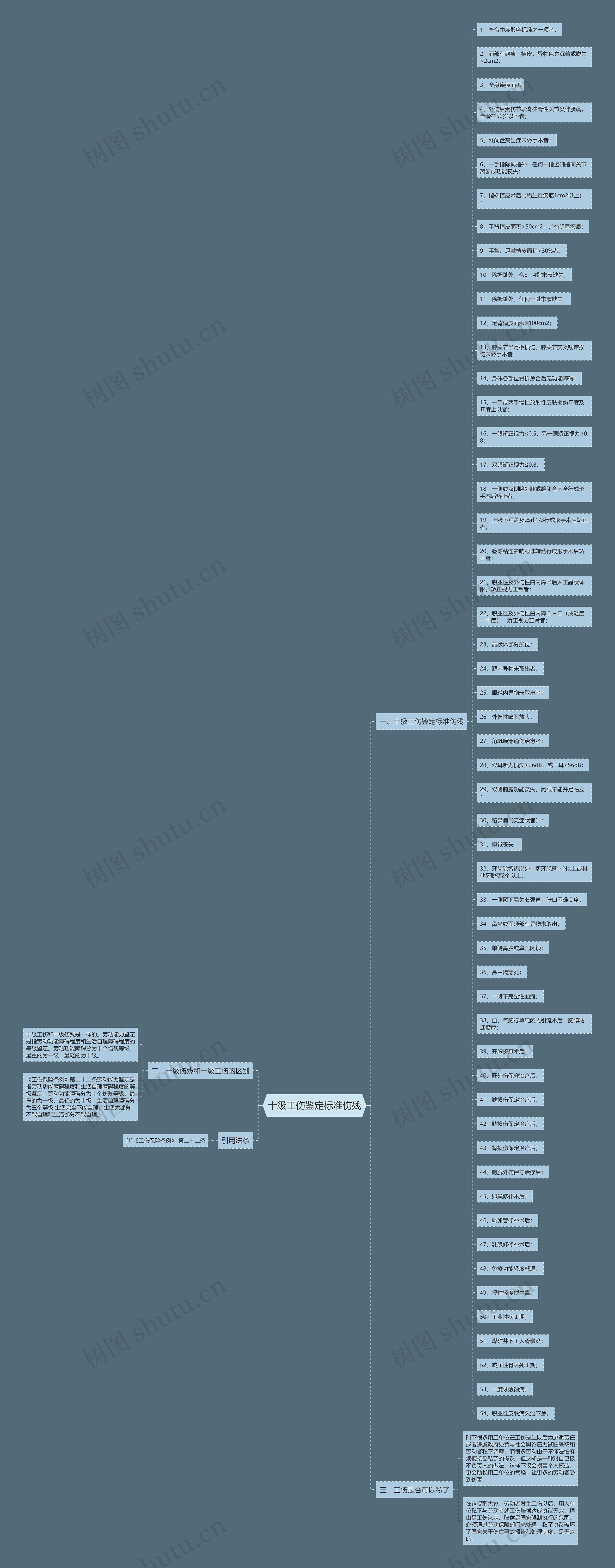 十级工伤鉴定标准伤残思维导图