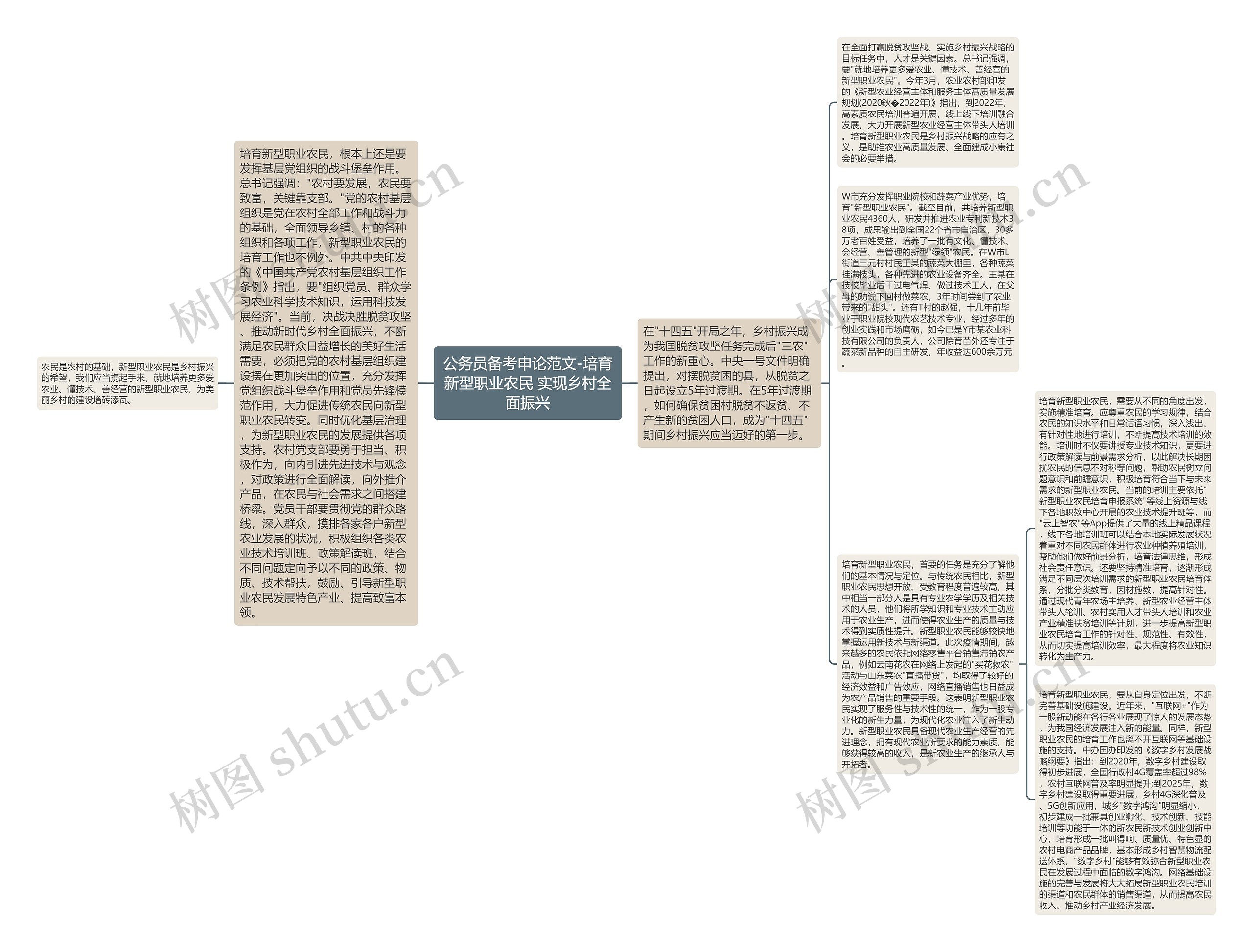 公务员备考申论范文-培育新型职业农民 实现乡村全面振兴思维导图