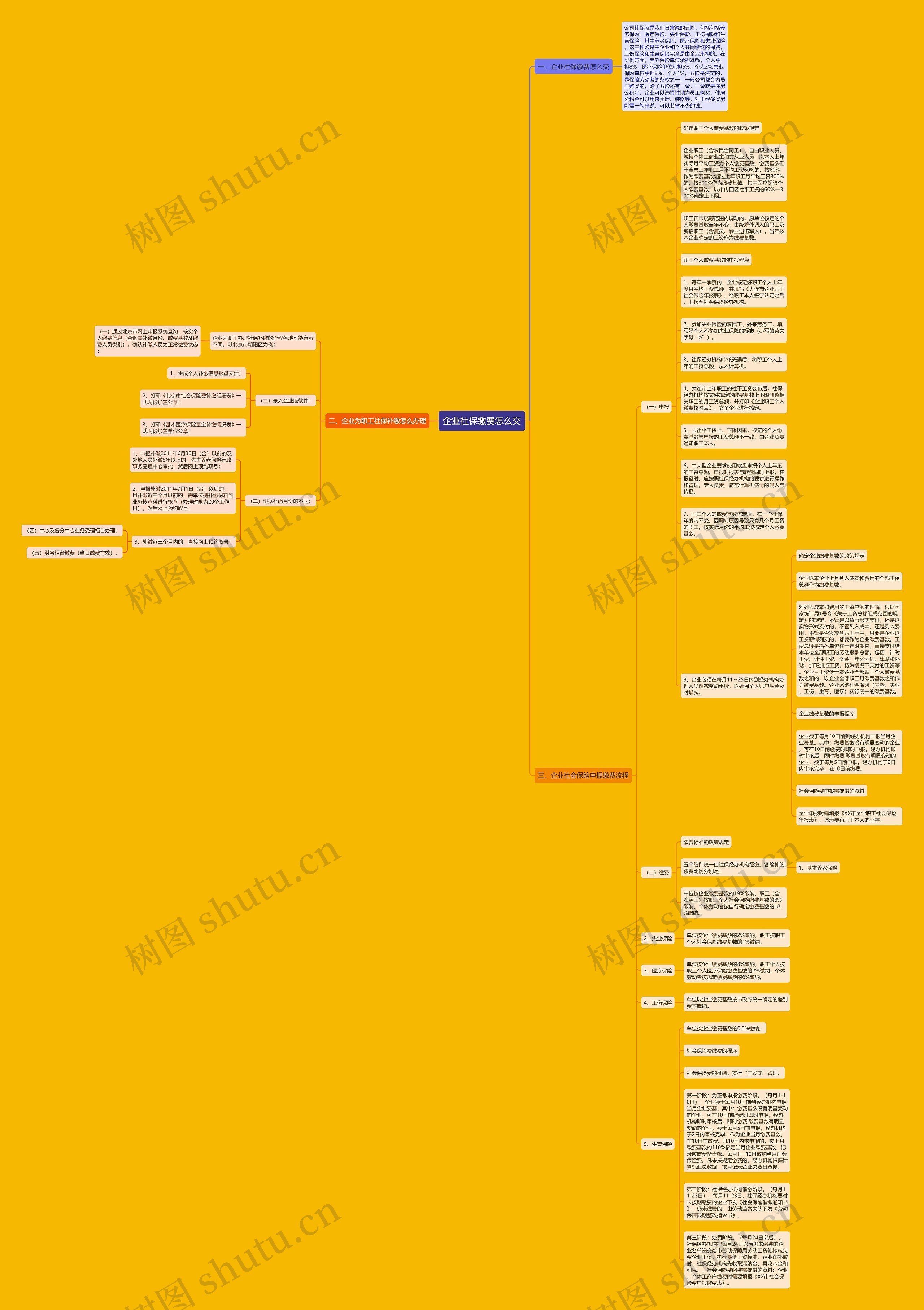 企业社保缴费怎么交思维导图