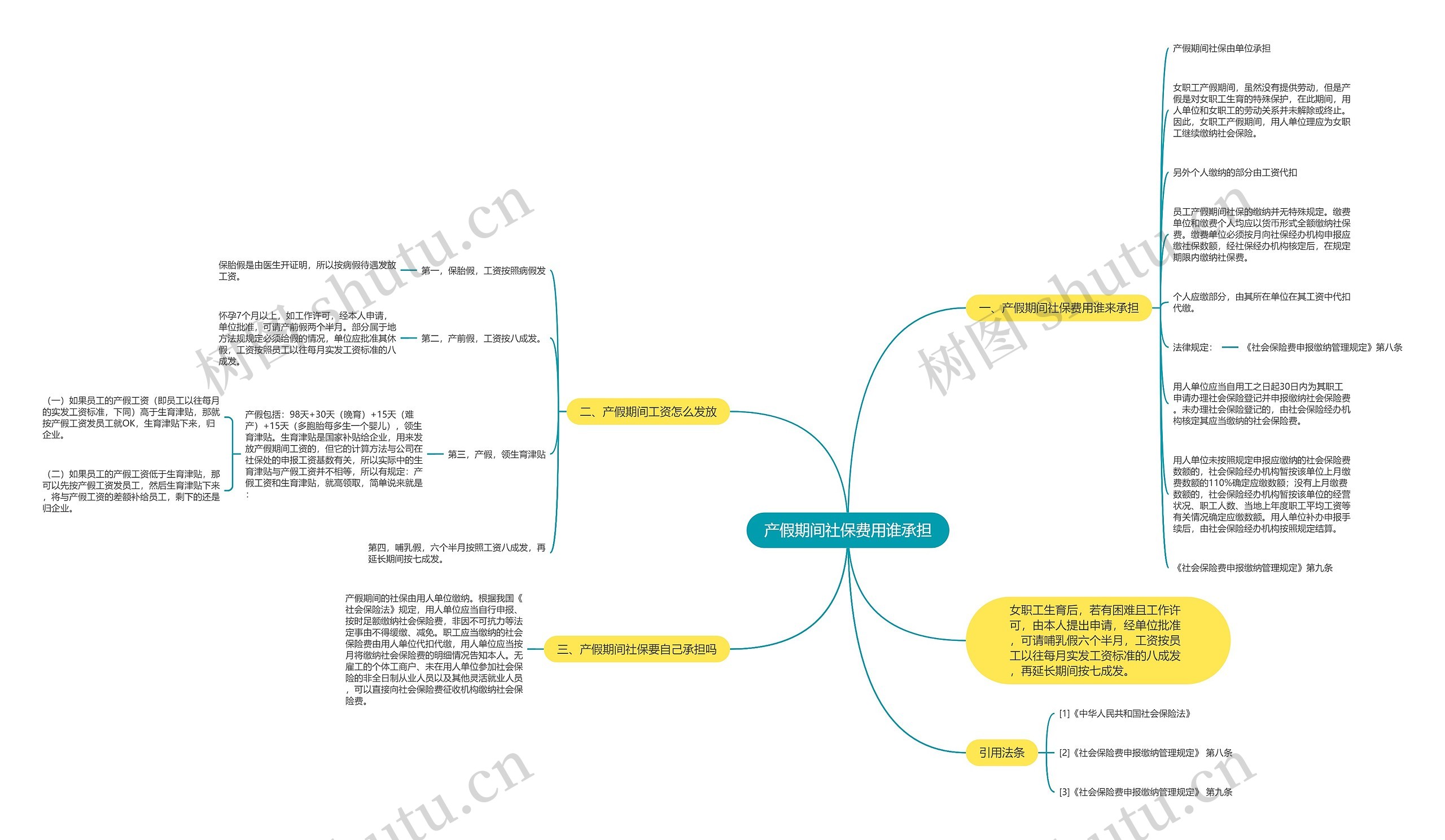 产假期间社保费用谁承担思维导图