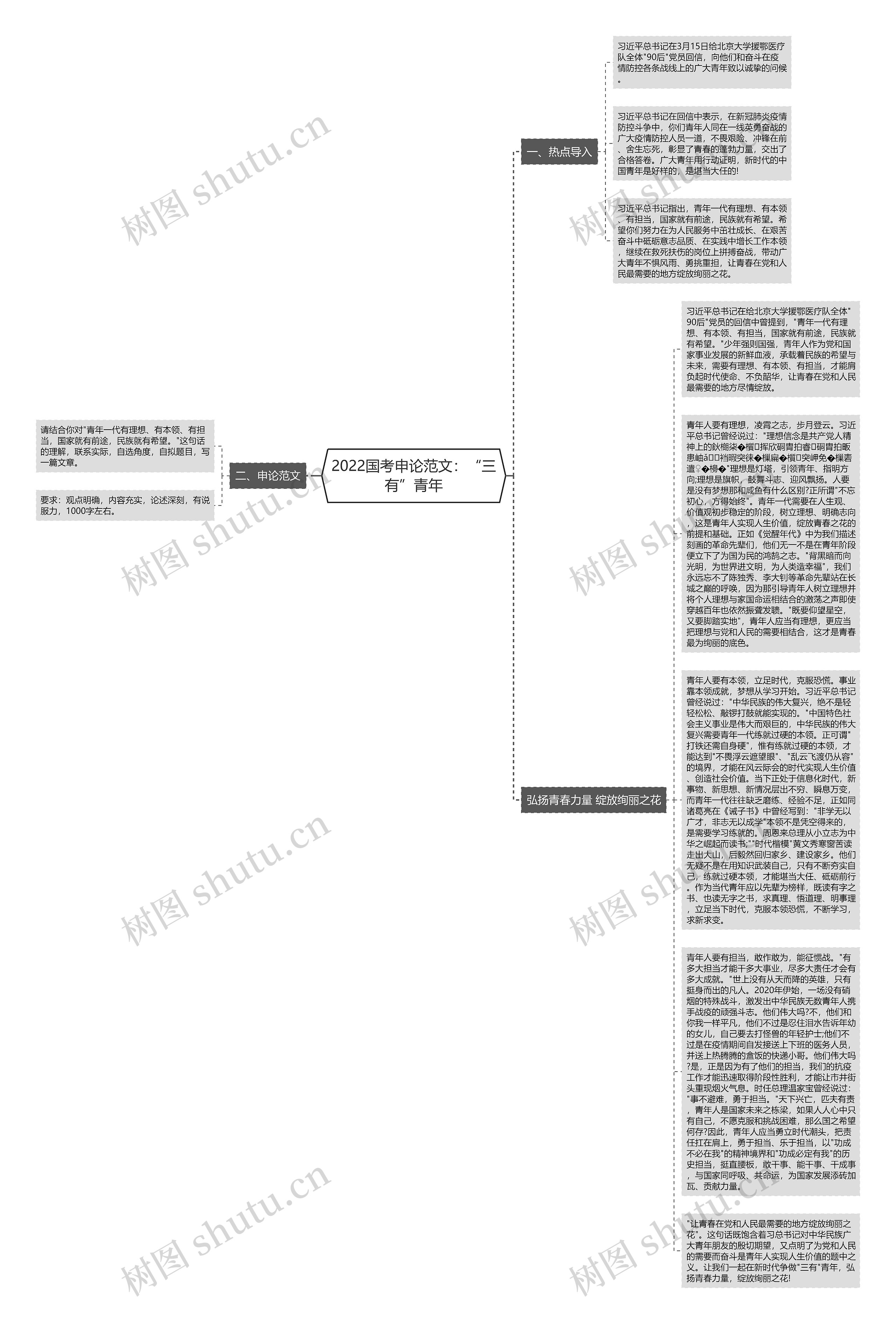 2022国考申论范文：“三有”青年思维导图