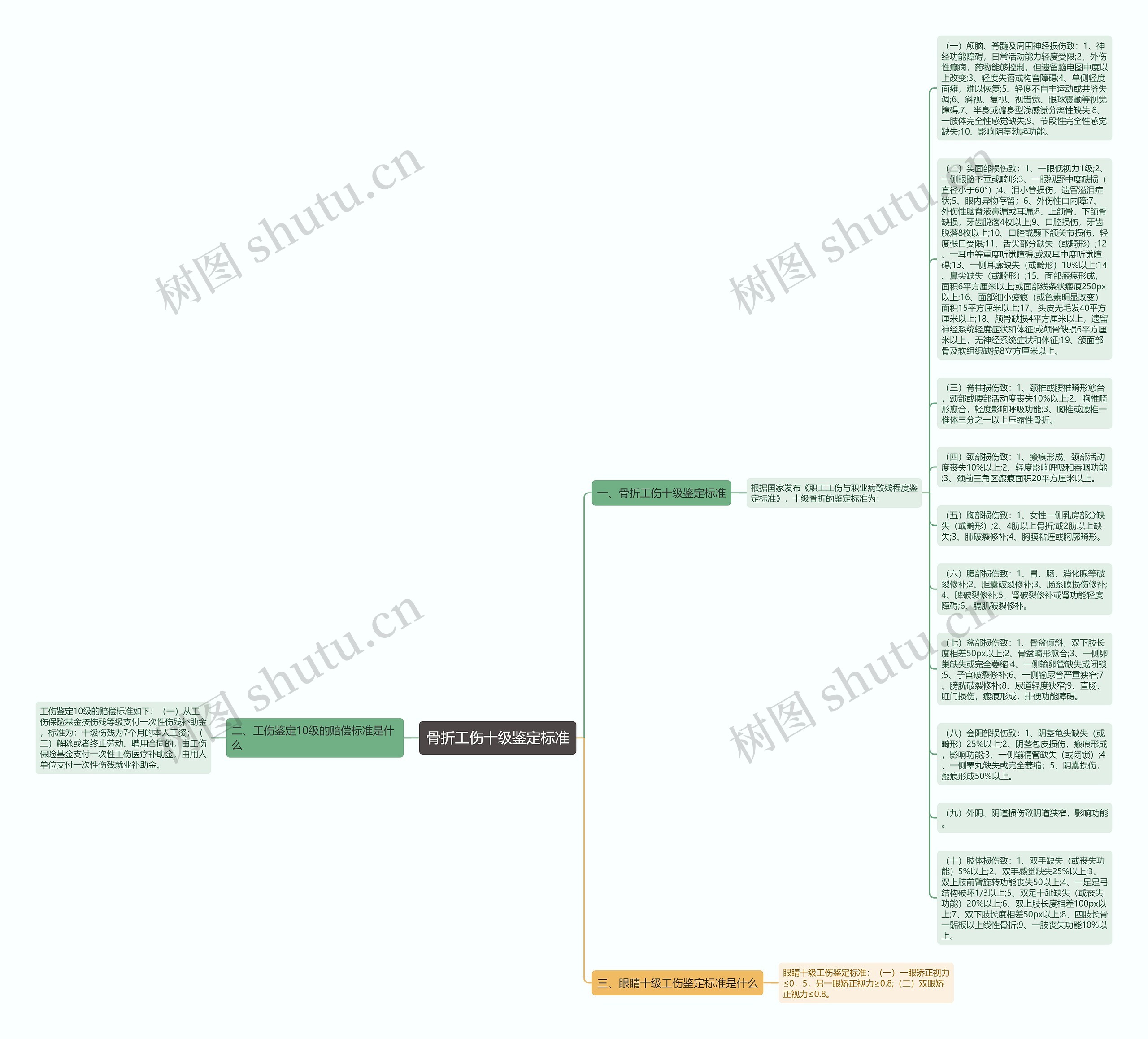 骨折工伤十级鉴定标准思维导图
