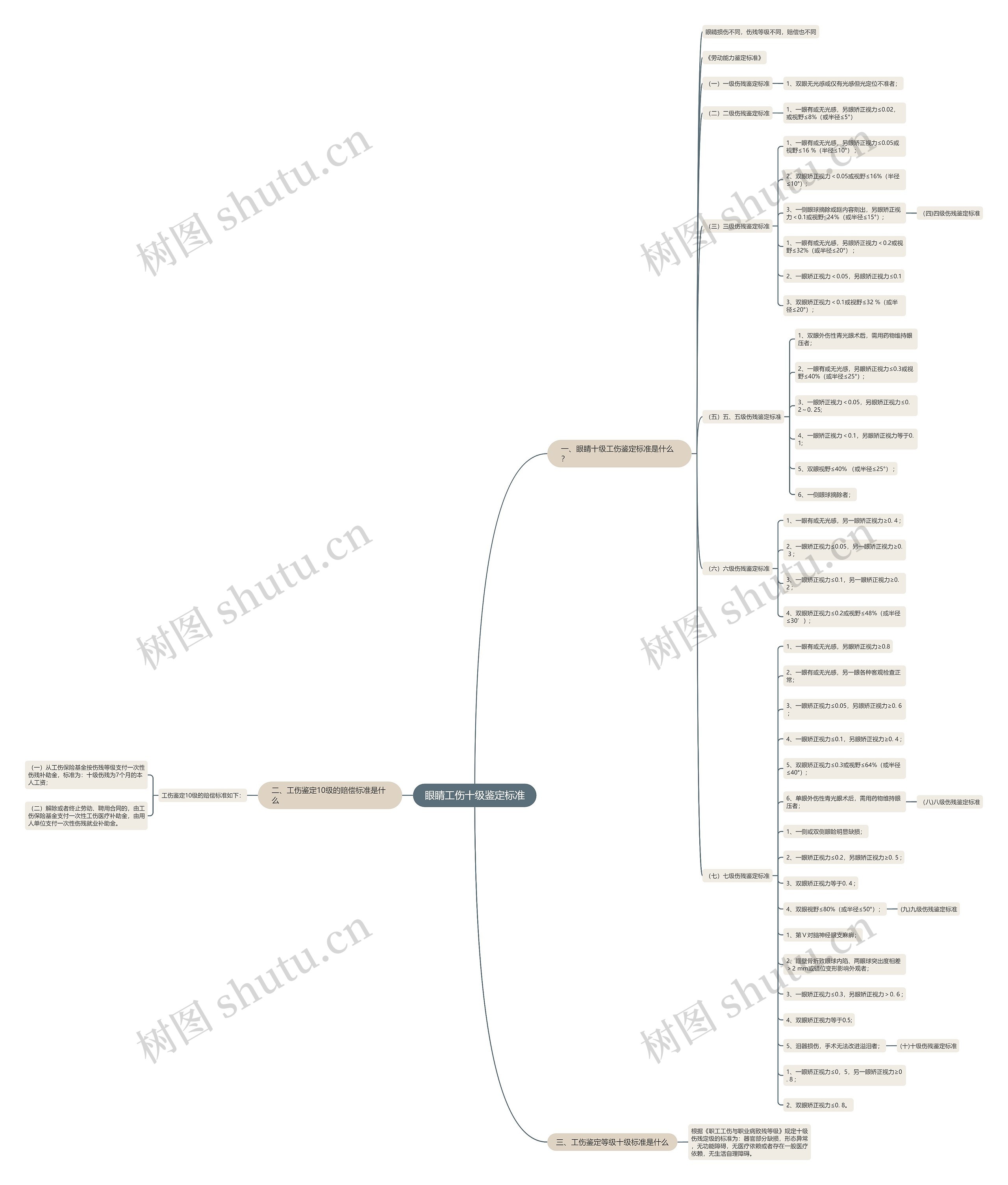 眼睛工伤十级鉴定标准思维导图