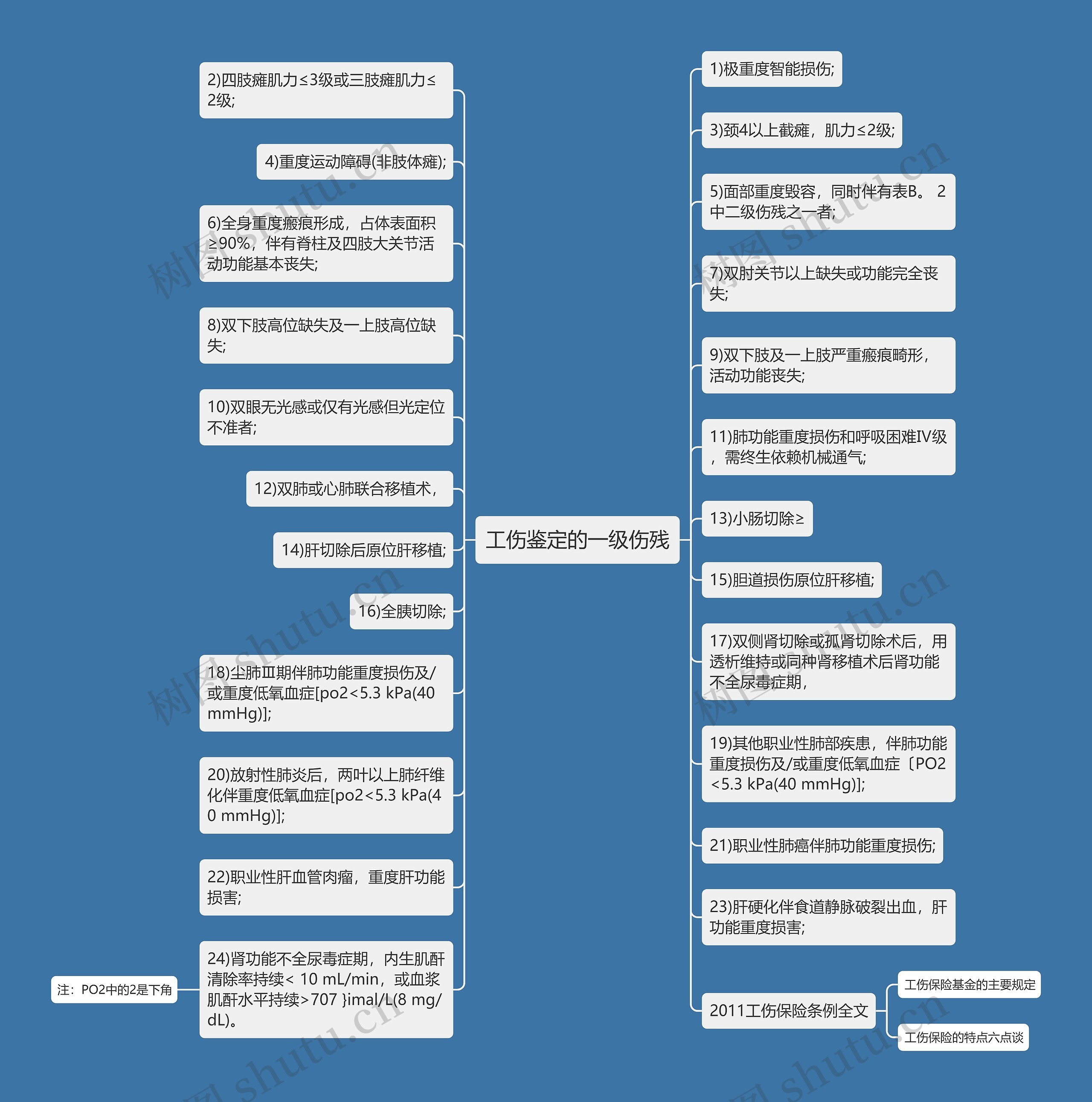 工伤鉴定的一级伤残思维导图
