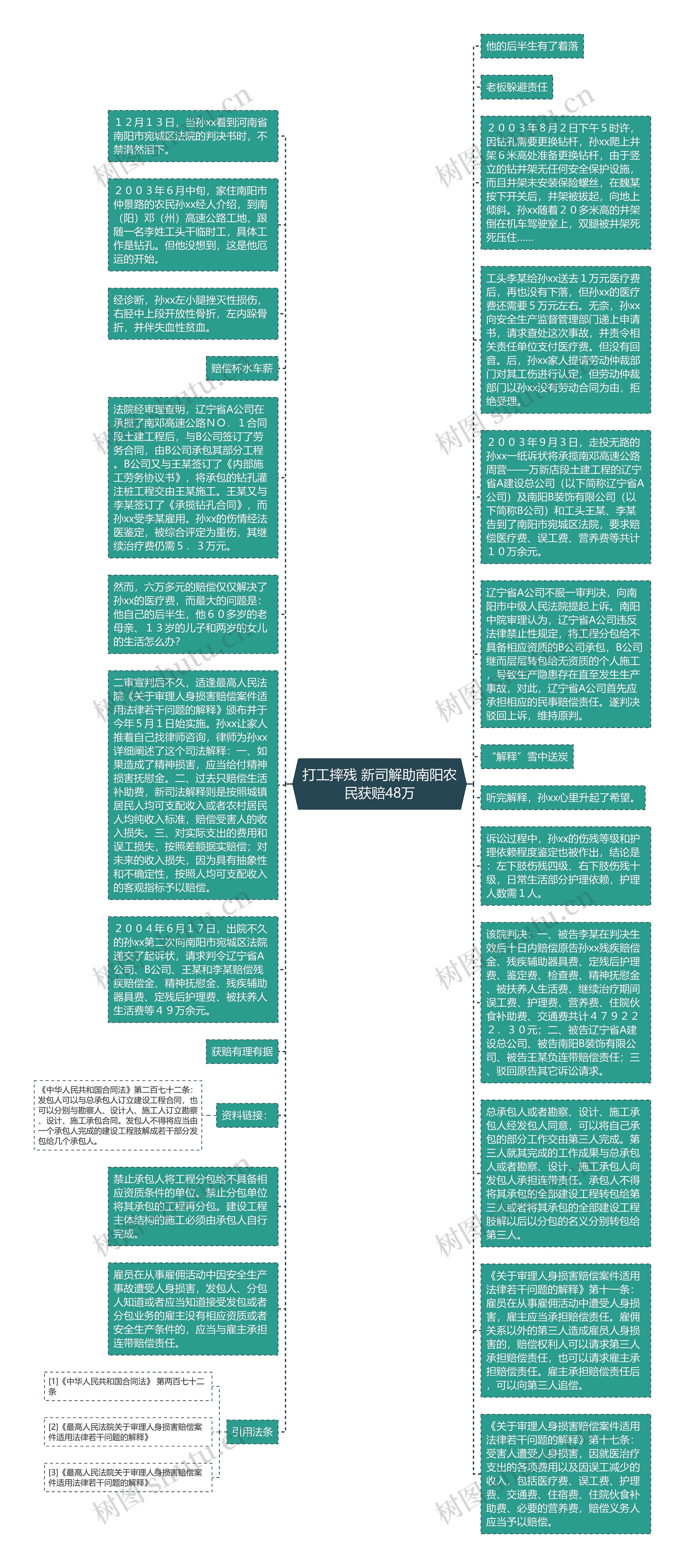 打工摔残 新司解助南阳农民获赔48万思维导图