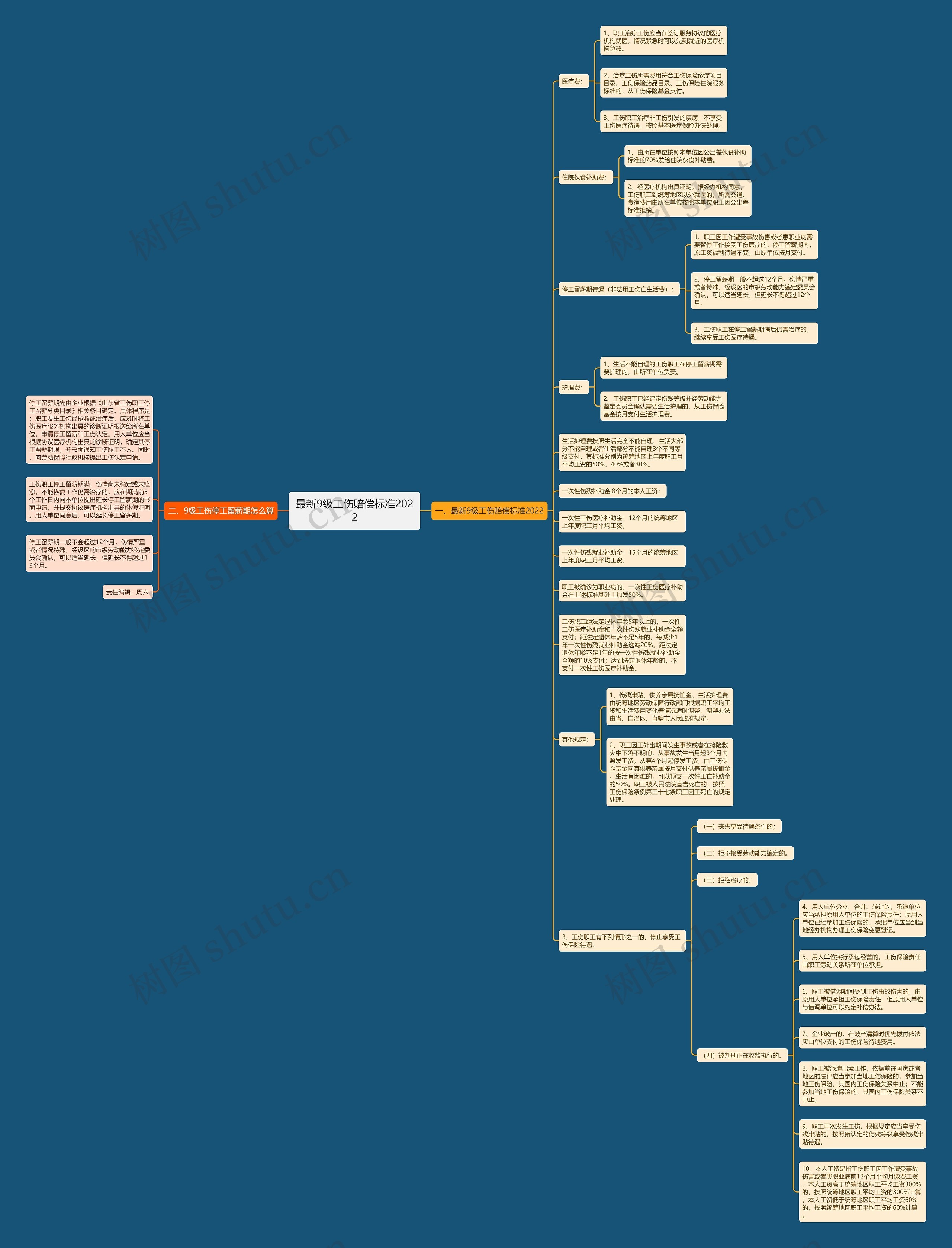 最新9级工伤赔偿标准2022思维导图