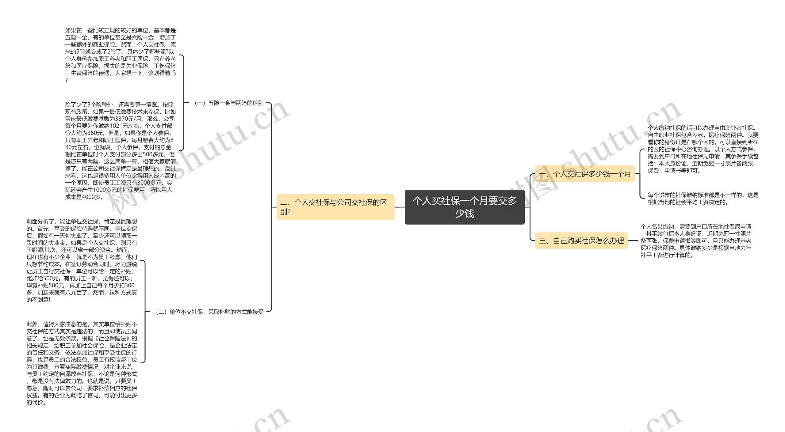 个人买社保一个月要交多少钱思维导图