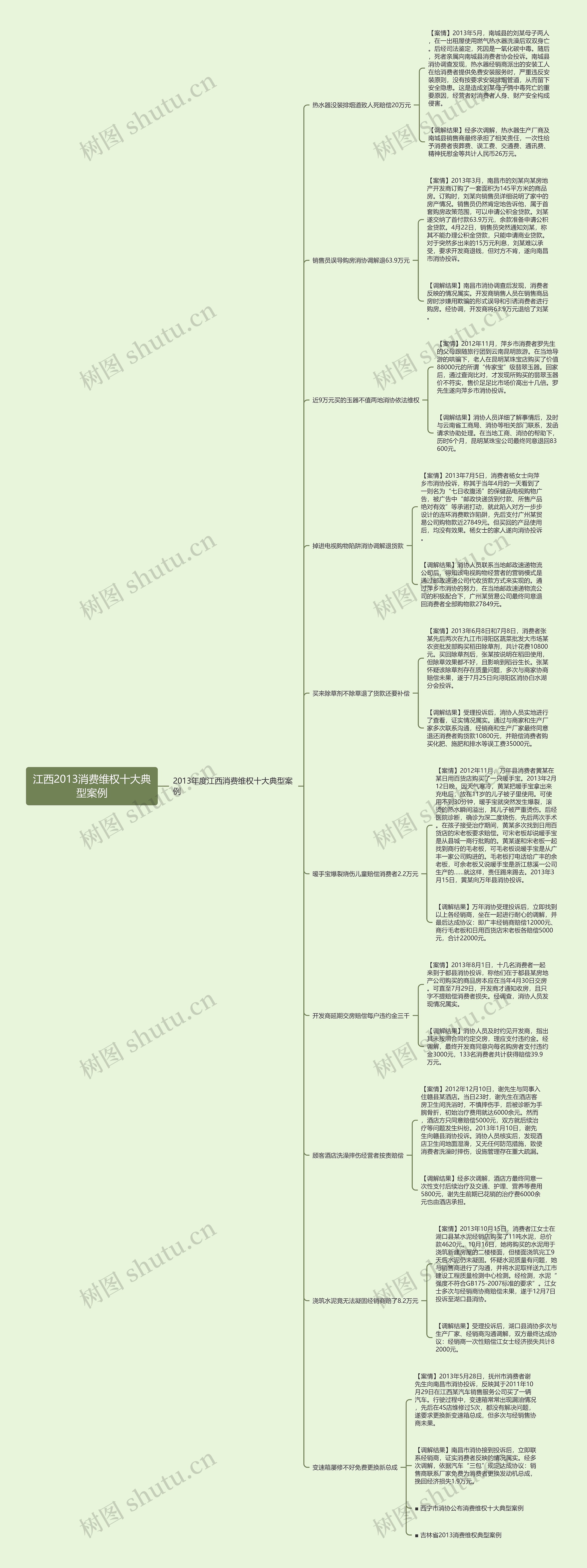 江西2013消费维权十大典型案例思维导图